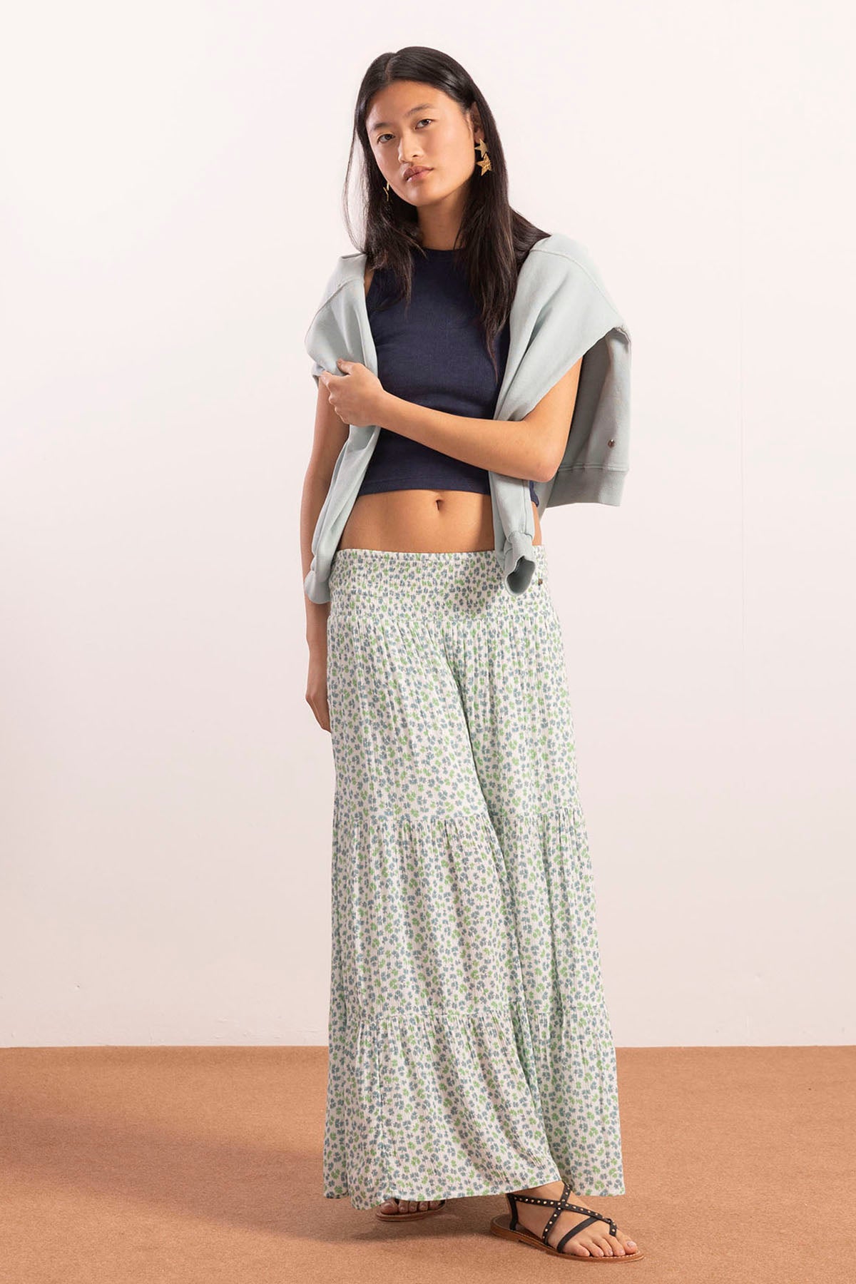 FALDA TEEN LARGA VUELO ESTAMPADO FLORES VERDE AGUA