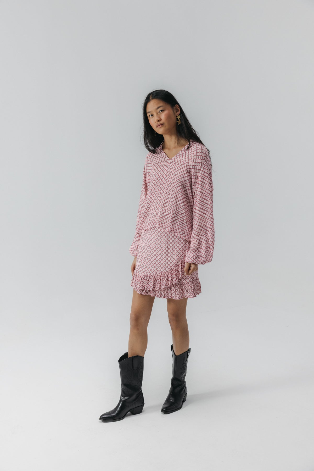 FALDA TEEN DRAPEADA ESTAMPADO ROMBOS TIE DYE ROSA MULTICOLOR