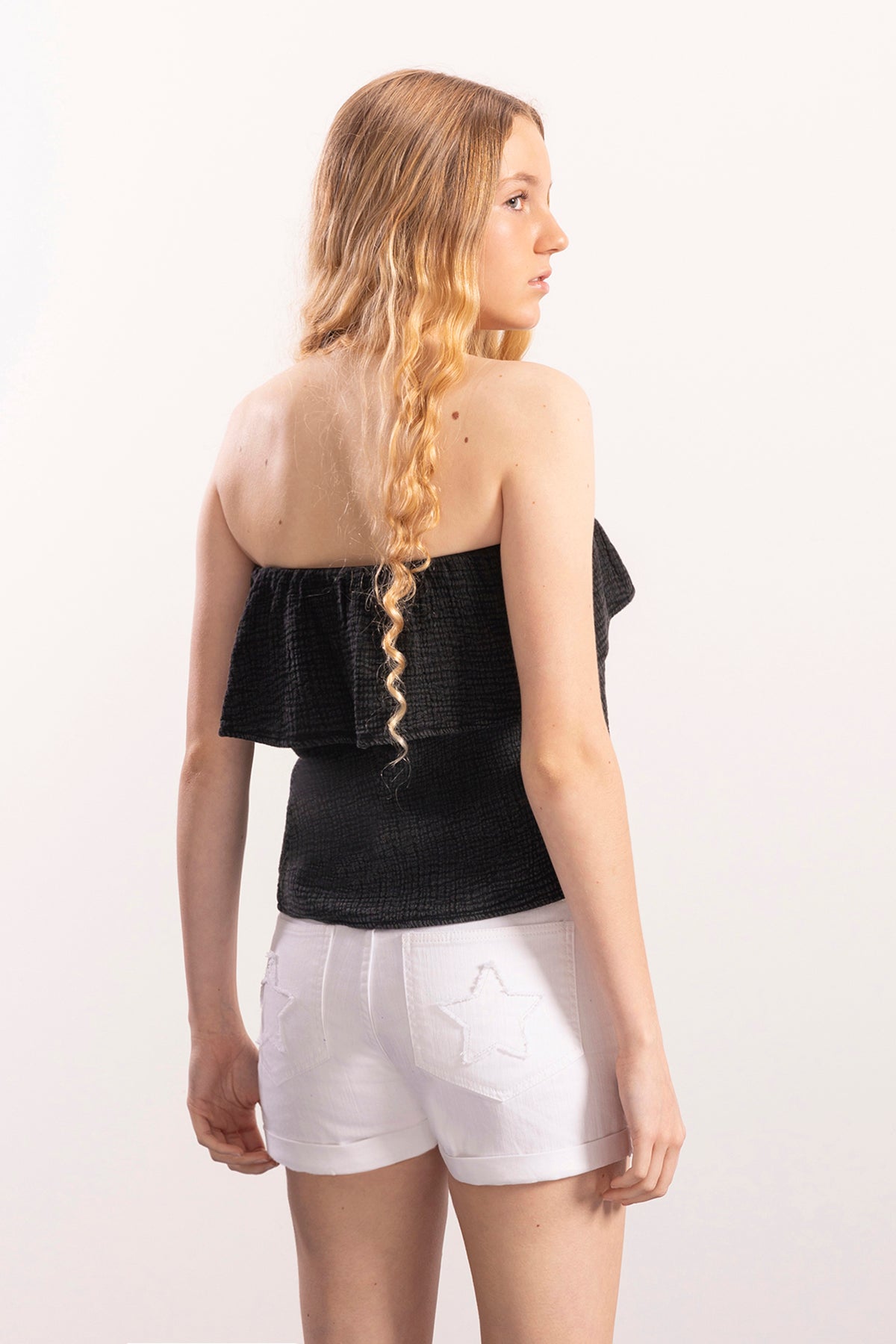 TOP TEEN BANDEAU COM BABADO ANTRACITE