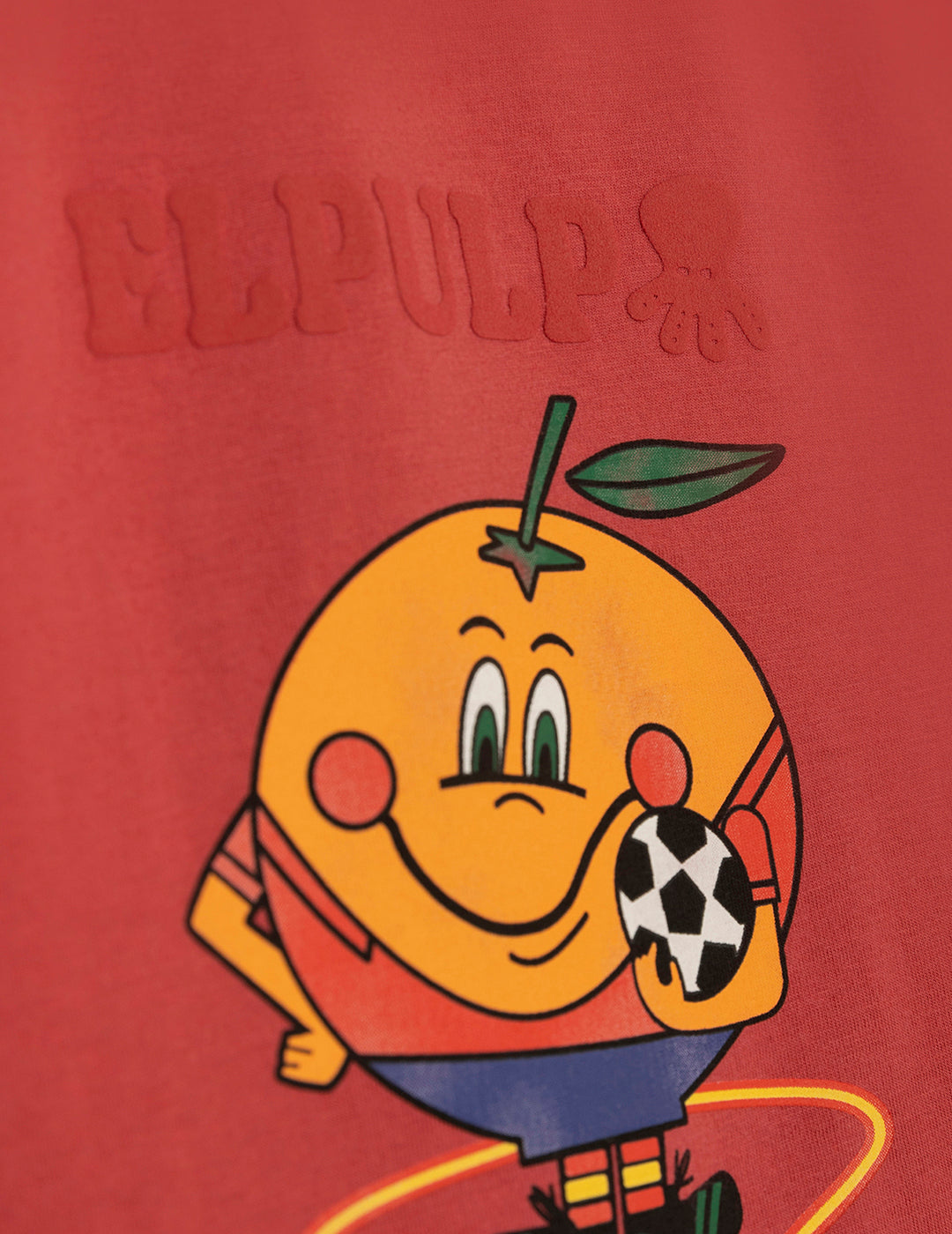 T-SHIRT MENINA DELAVÉ COM ESTAMPA DE POLVO E LARANJA VERMELHA