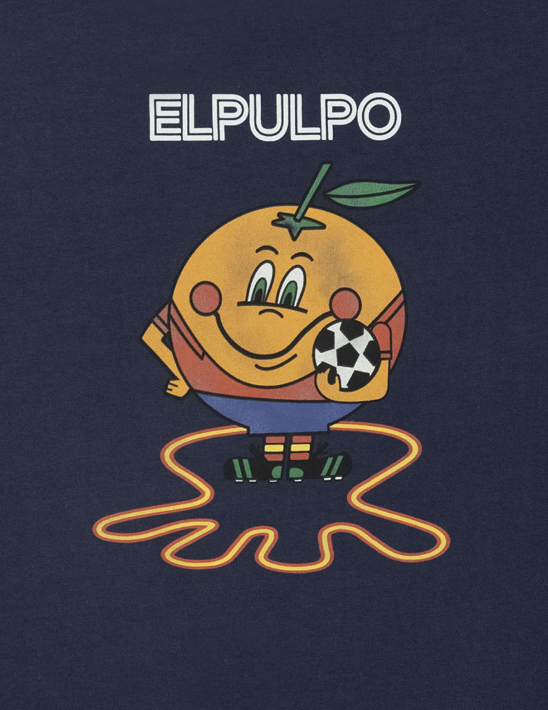 T-SHIRT MENINA DELAVÉ AZUL MARINHO LARANJA EMBLEMA TRIPLO ESTAMPADO