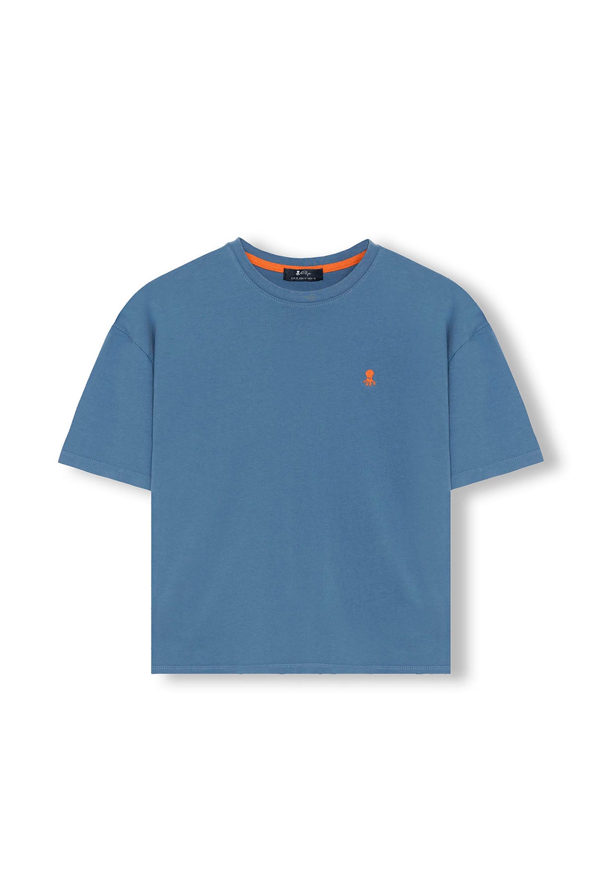 CAMISETA NIÑO OVERSIZE BÁSICA BORDADO A CONTRASTE ÍNDIGO