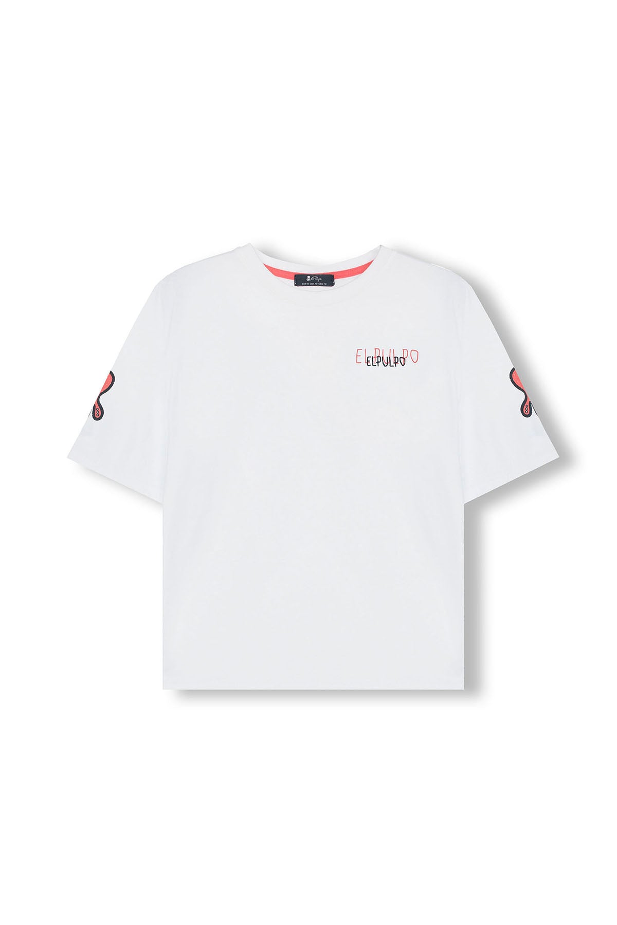 T-SHIRT MASCULINA BRANCA PURO COM TRIPLO LOGOTIPO DESENHADO