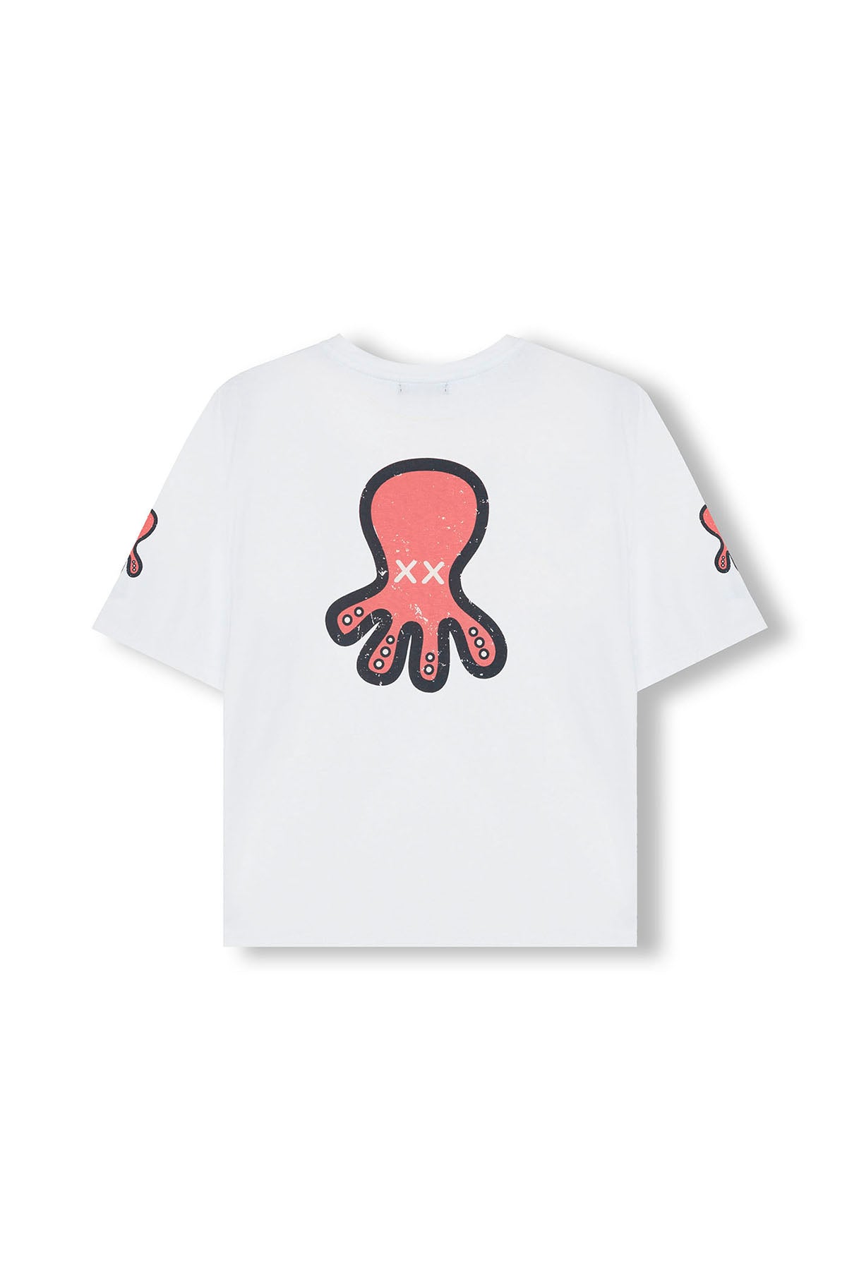 T-SHIRT MASCULINA BRANCA PURO COM TRIPLO LOGOTIPO DESENHADO