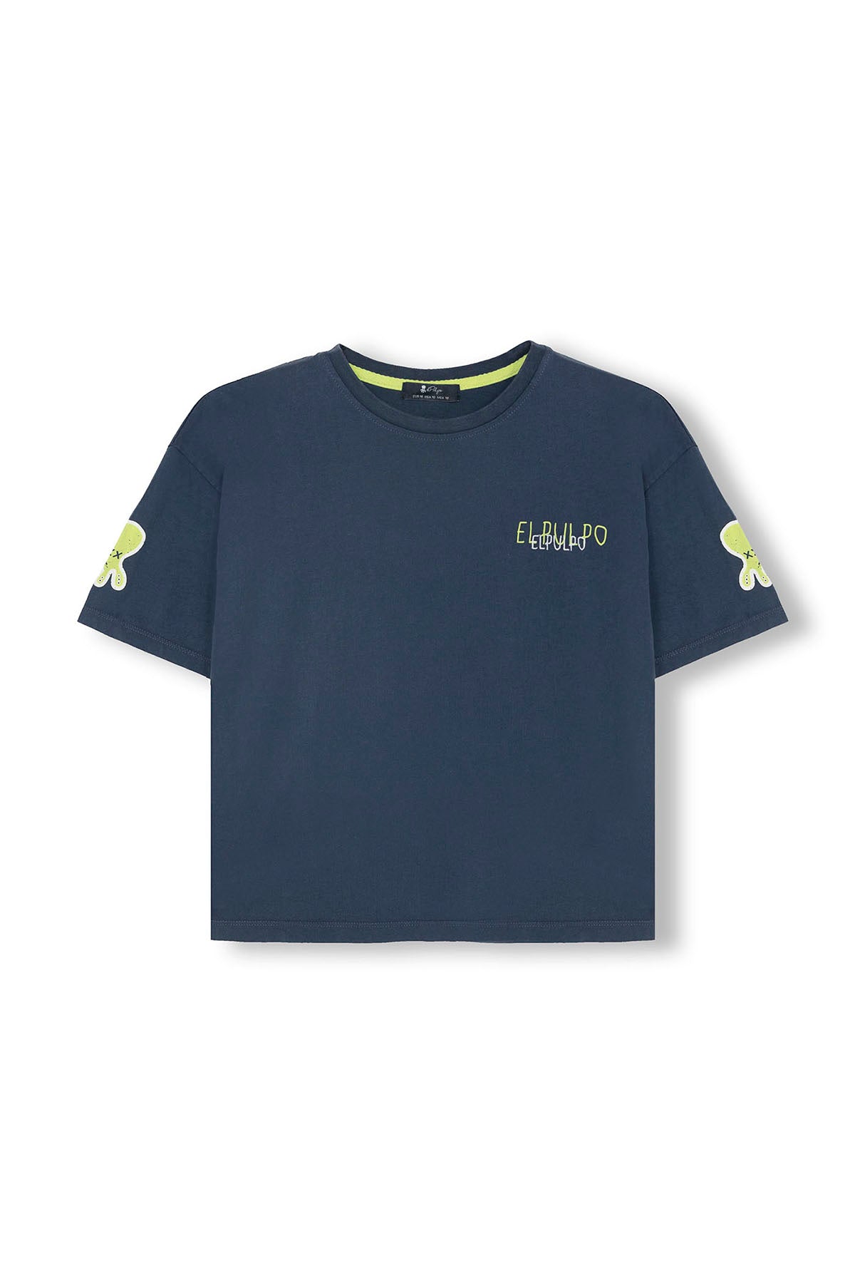 T-shirt infantil Delavé azul marinho com estampado triplo e logotipo grande