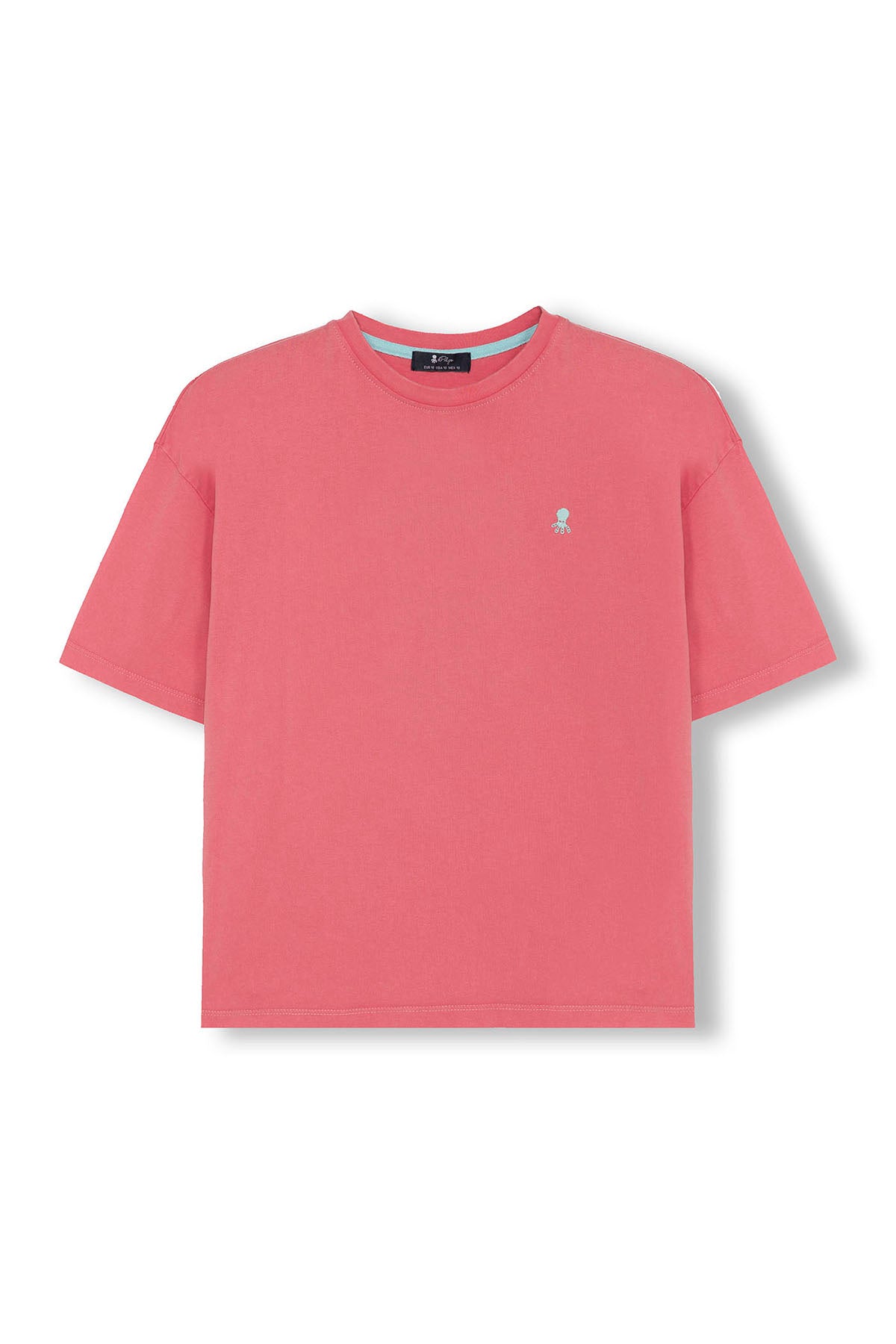 T-SHIRT BÁSICA OVERSIZE PARA MENINO COM BORDADO CONTRASTANTE EM ROSA CHICLETE