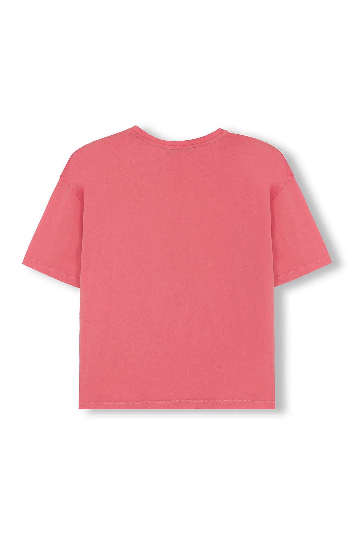 T-SHIRT BÁSICA OVERSIZE PARA MENINO COM BORDADO CONTRASTANTE EM ROSA CHICLETE
