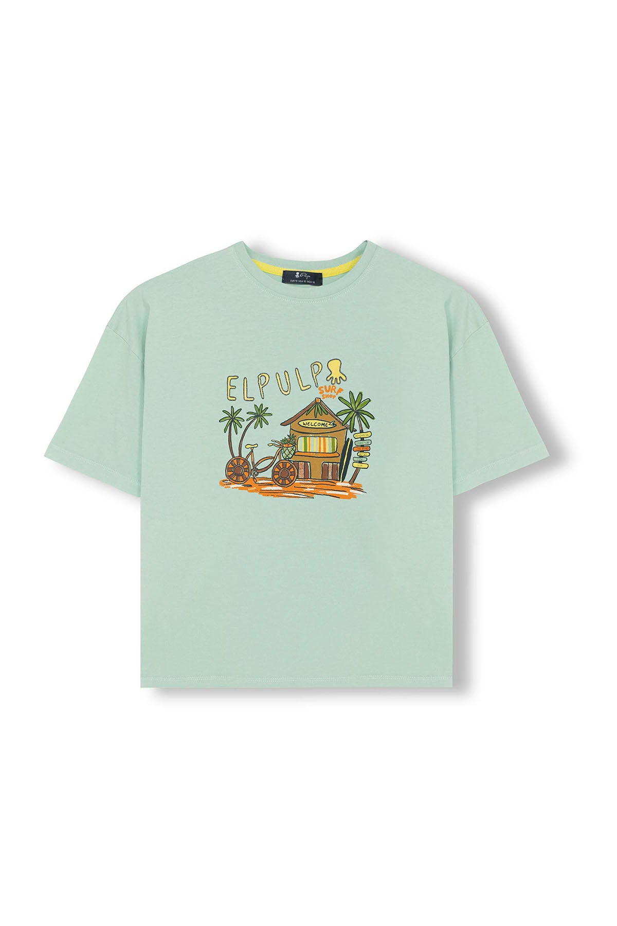 CAMISETA NIÑO OVERSIZE SURF SHOP AZUL TURQUESA