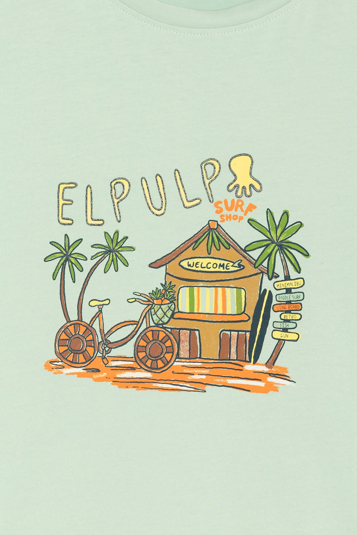 CAMISETA NIÑO OVERSIZE SURF SHOP AZUL TURQUESA