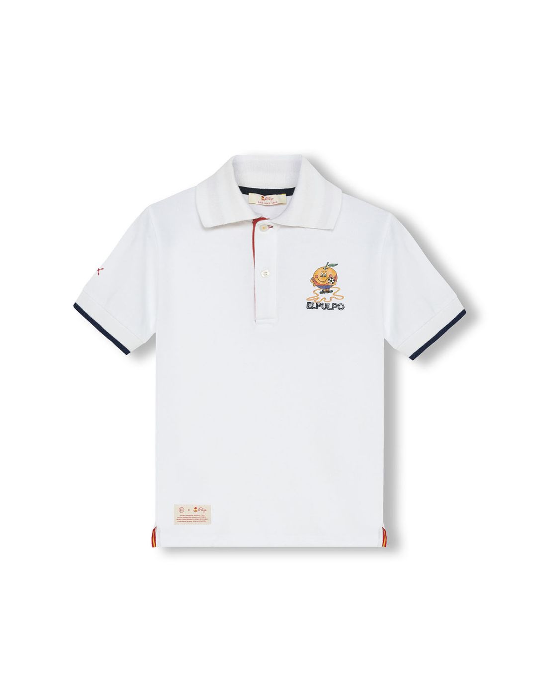 CAMISA POLO MENINA COM ESTAMPA DE POLVO E LARANJA COM CONTRASTES DE BRANCO PURO