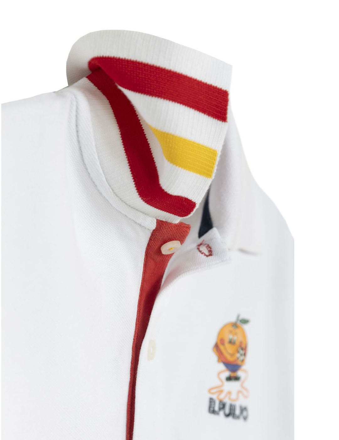 CAMISA POLO MENINA COM ESTAMPA DE POLVO E LARANJA COM CONTRASTES DE BRANCO PURO