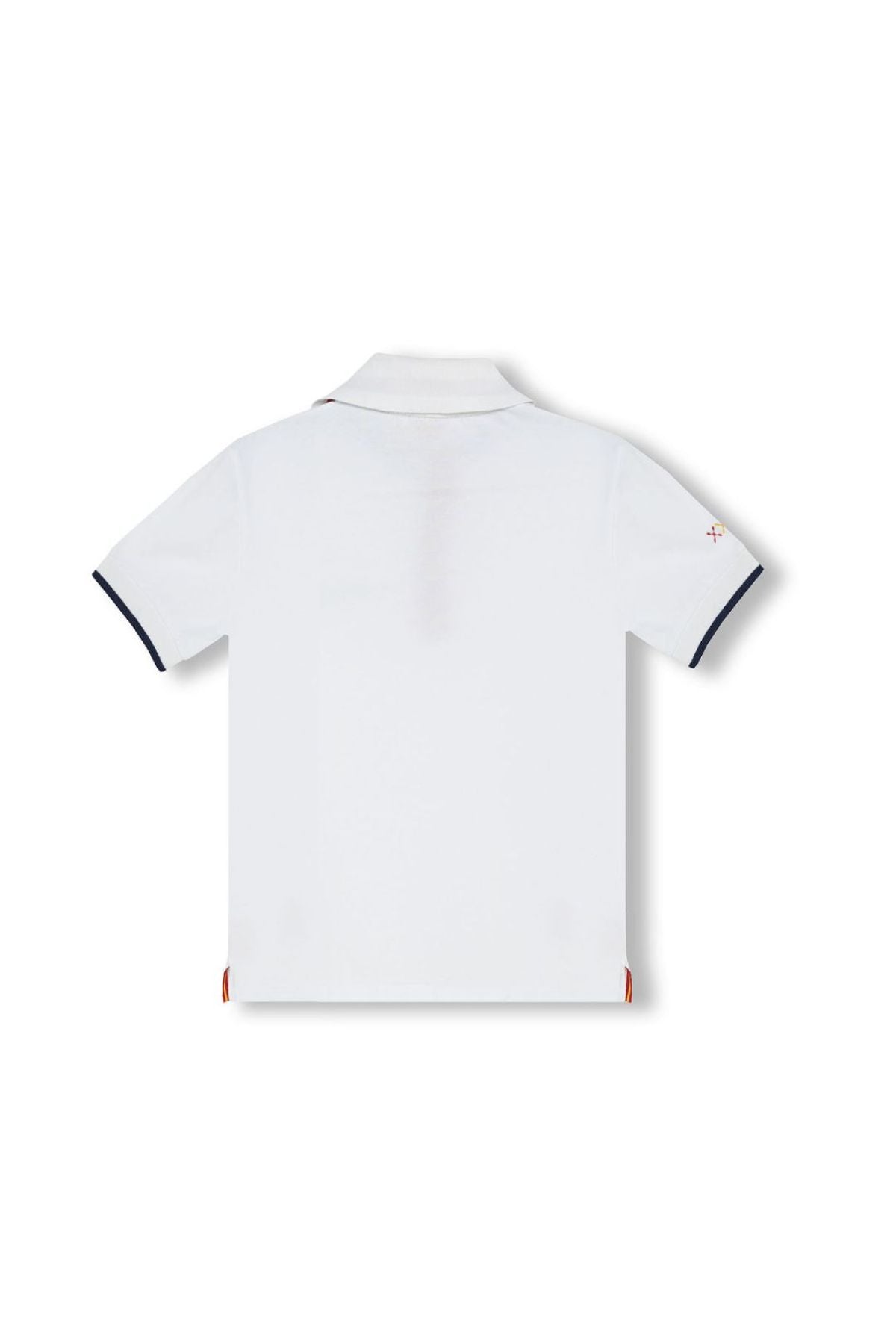 POLO NIÑO ESTAMPADO ELPULPO Y NARANJITO CONTRASTES BLANCO PURO