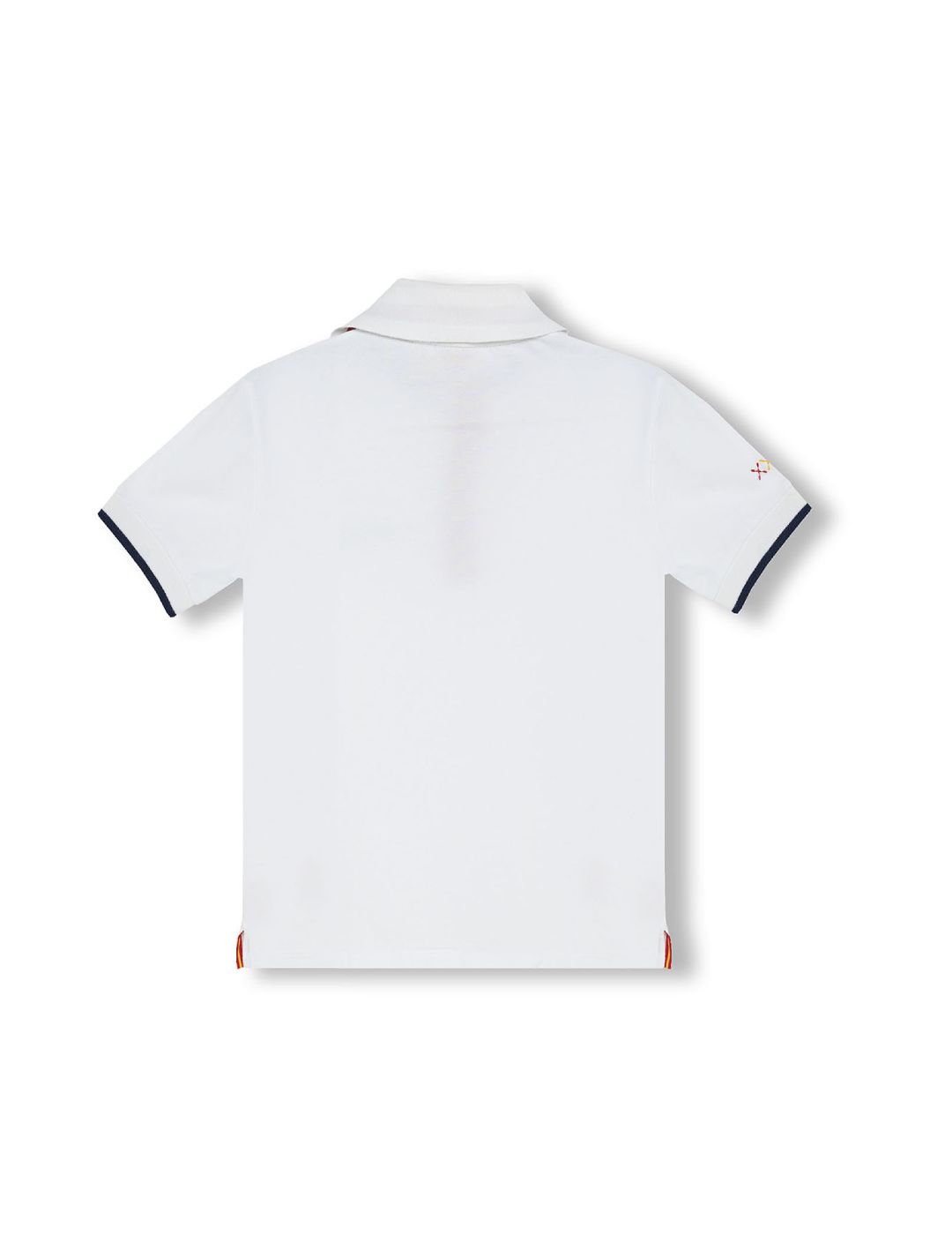 CAMISA POLO MENINA COM ESTAMPA DE POLVO E LARANJA COM CONTRASTES DE BRANCO PURO