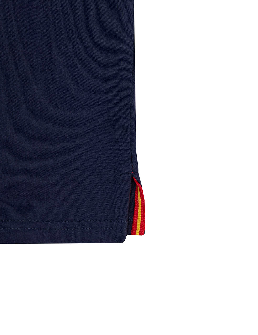 CAMISOLA POLO MENINA COM ESTAMPA DE POLVO E LARANJA COM CONTRASTES AZUL MARINHO