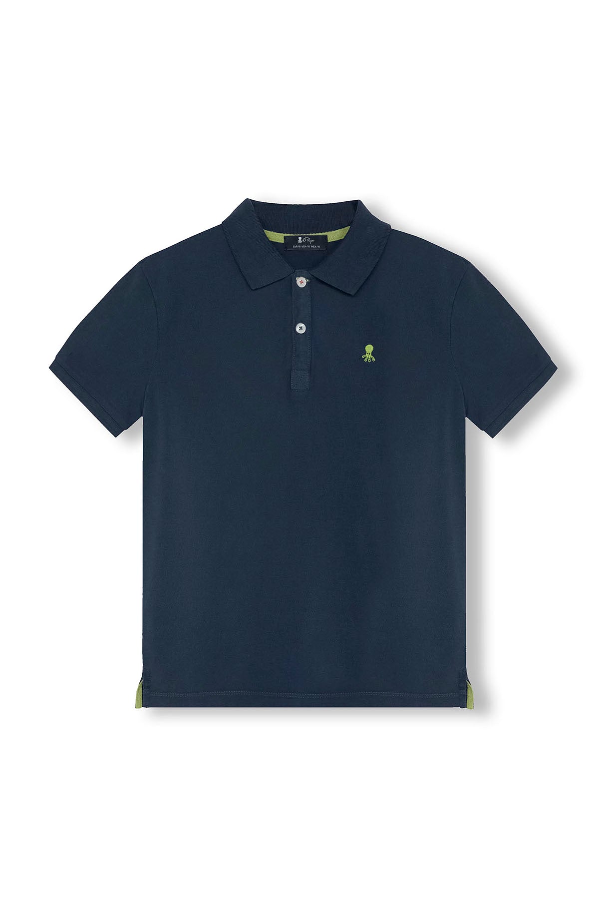 CAMISOLA POLO MASCULINA DELAVÉ AZUL MARINHO COM BORDADO CONTRASTANTE E LAVADA