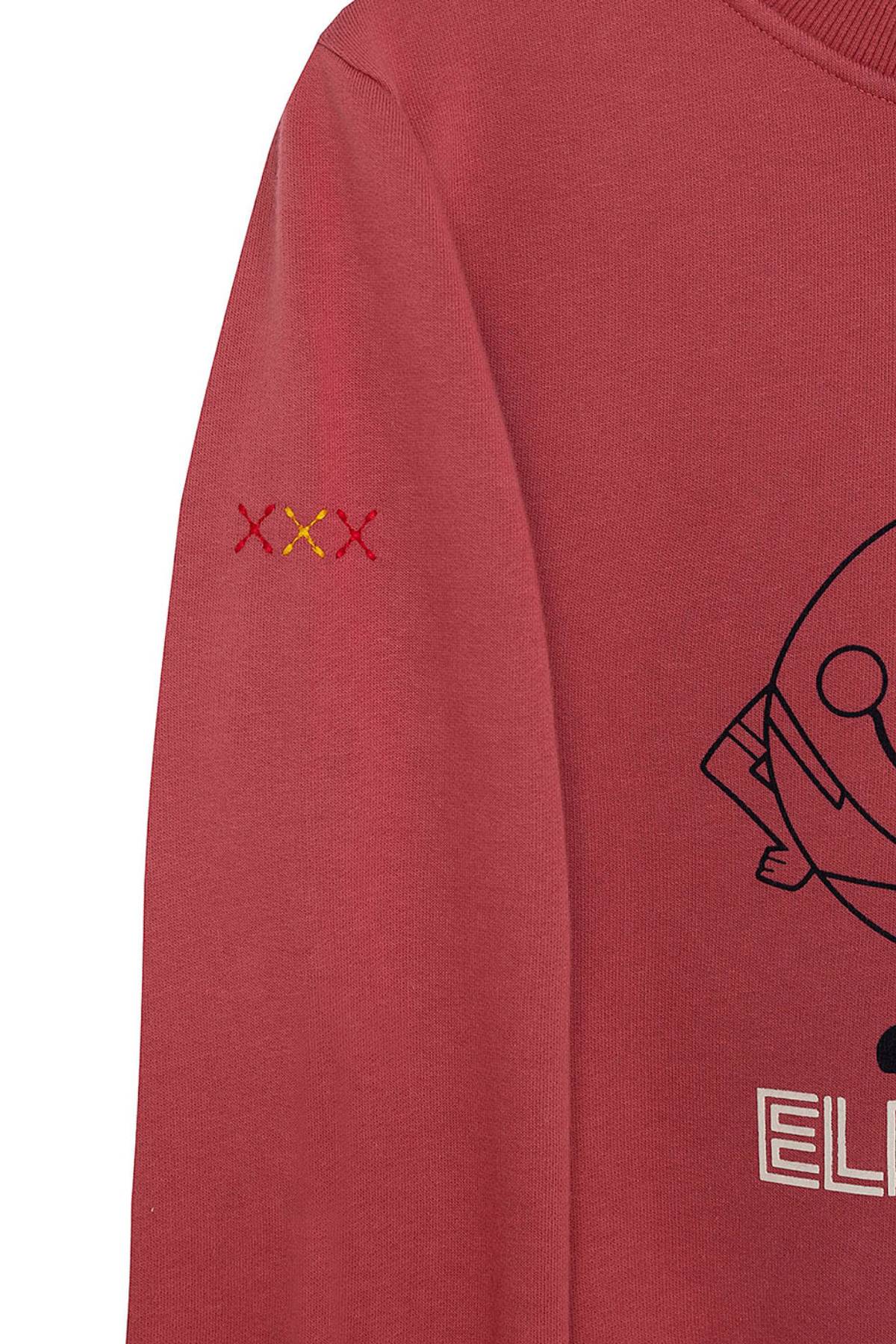 SUDADERA NIÑO ESTAMPADO SILUETA CONTRASTE NARANJITO ROJO DELAVÉ