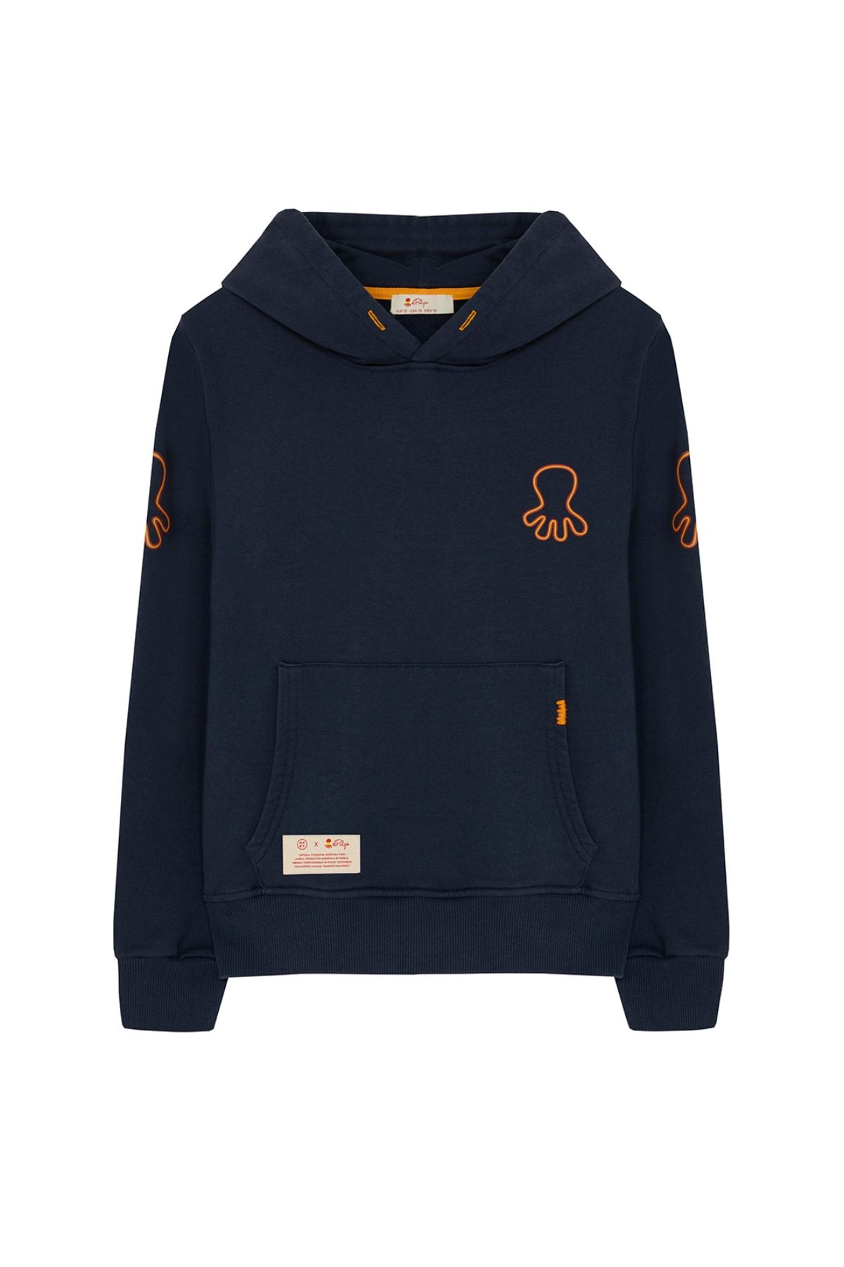 DELAVÉ CHILDREN'S HOODED SWEATSHIRT WITH TRIPLE LOGO PRINT IN NAVY BLUE ORANGE