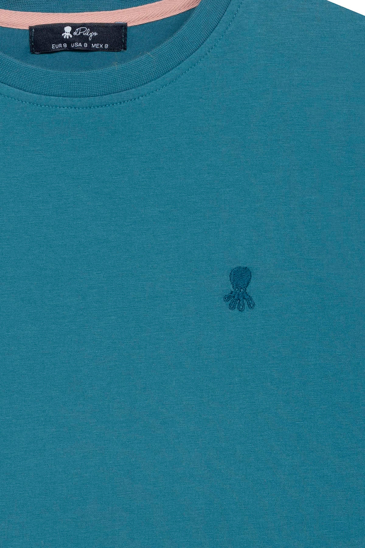 T-SHIRT MENINA BORDADA COM LOGOTIPO DE POLVO AZUL SAFIRA