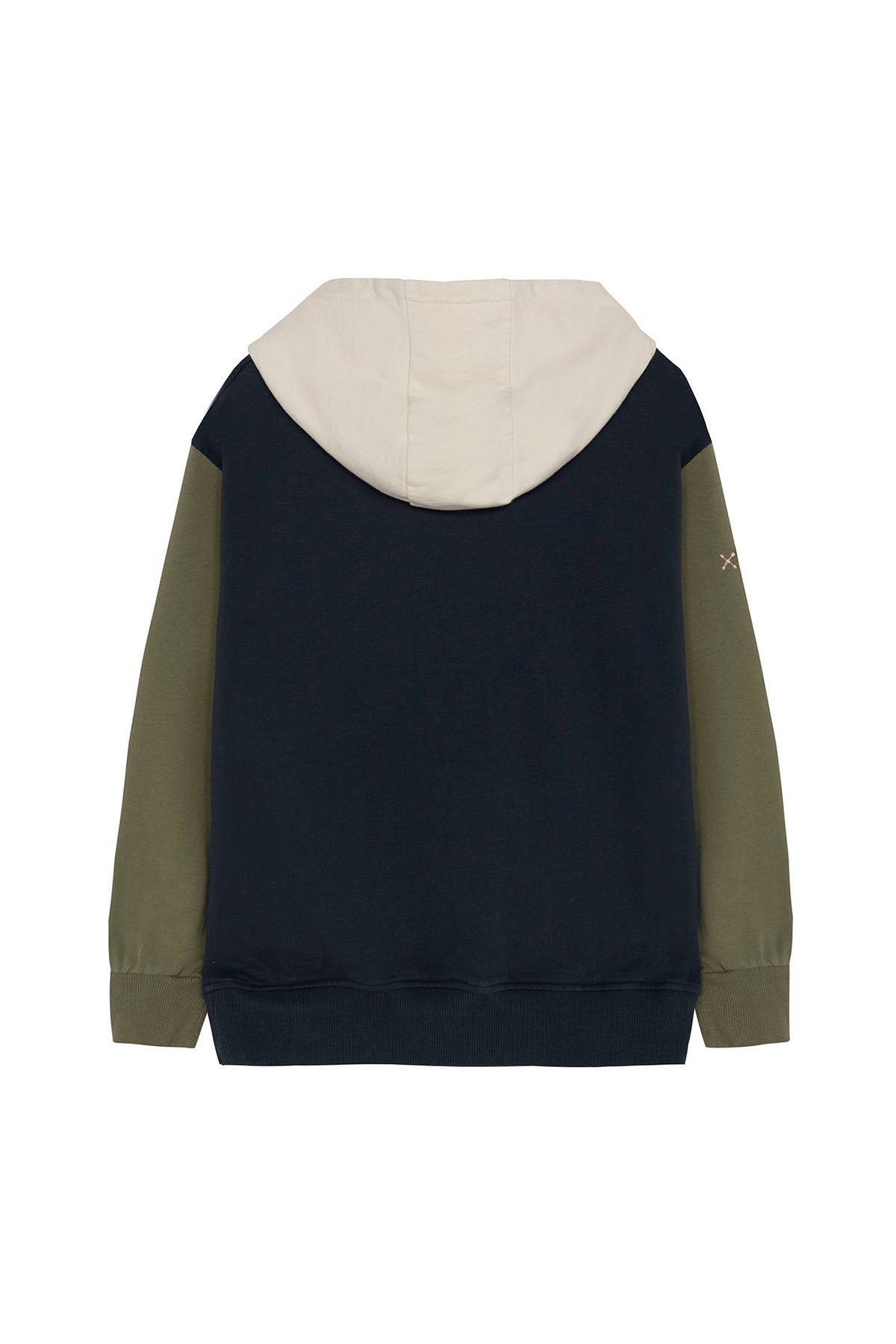 SUDADERA NIÑO CAPUCHA COLOR BLOCK ESTAMPADO AZUL MARINO