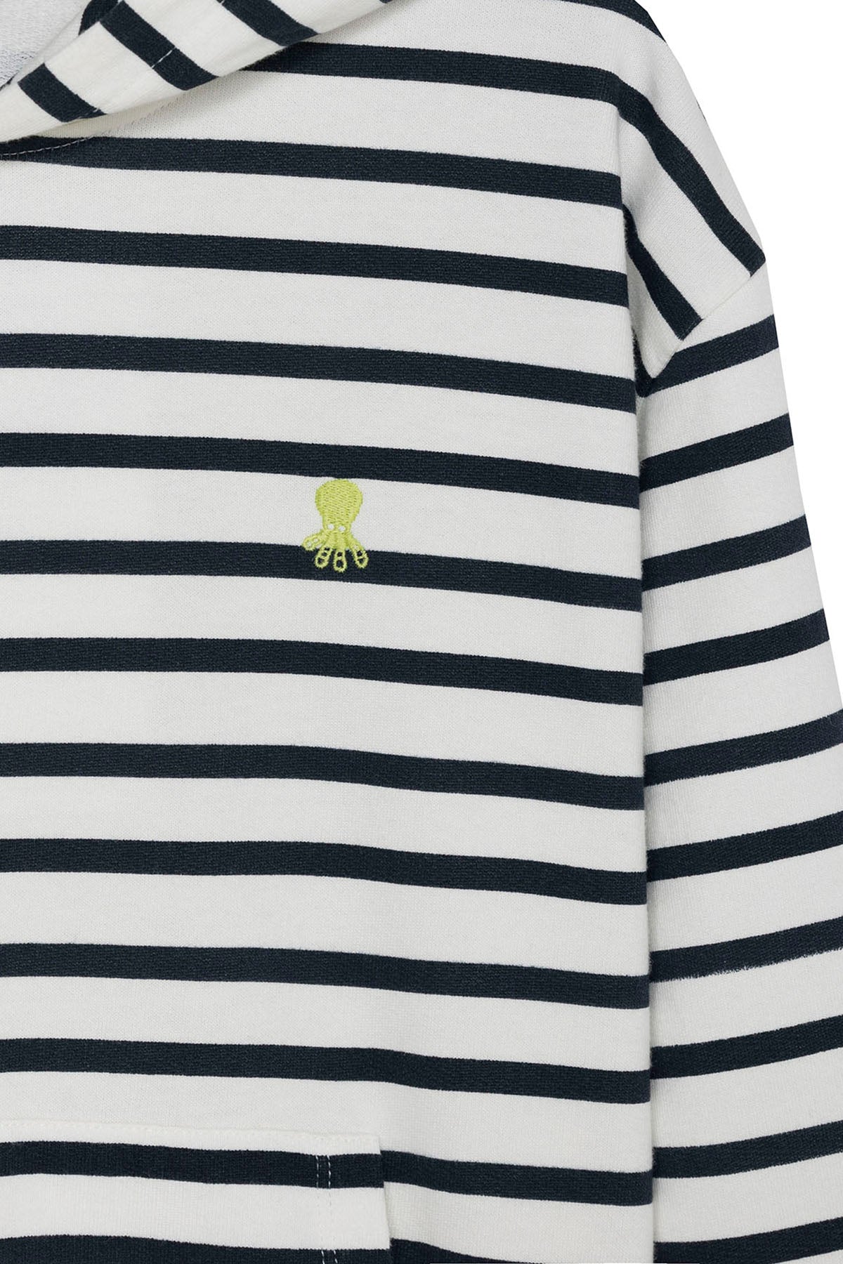 KIDS SWEATSHIRT WITH OVERSIZED HOOD, STRIPED EMBROIDERY, PURE WHITE