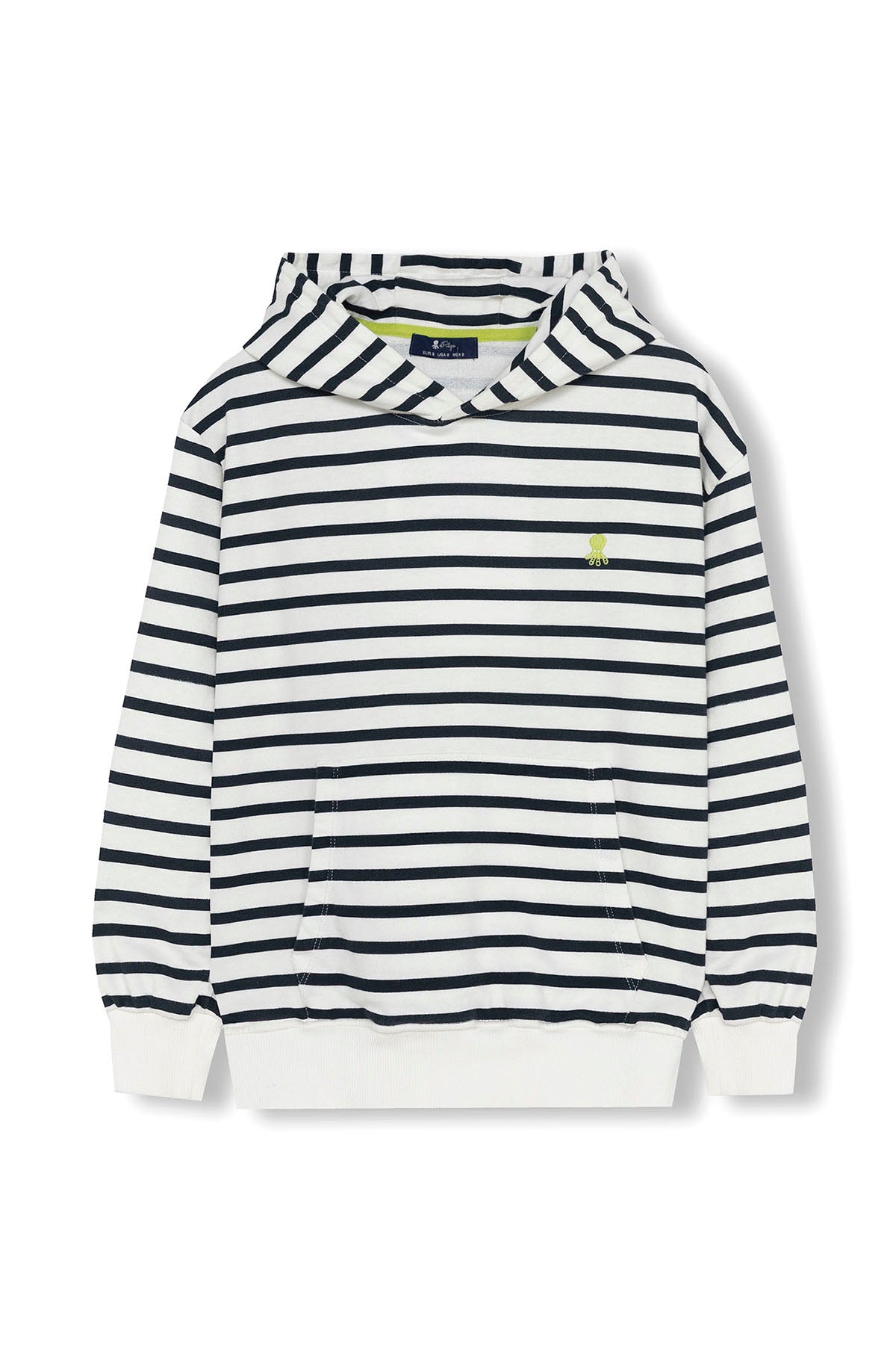 KIDS SWEATSHIRT WITH OVERSIZED HOOD, STRIPED EMBROIDERY, PURE WHITE