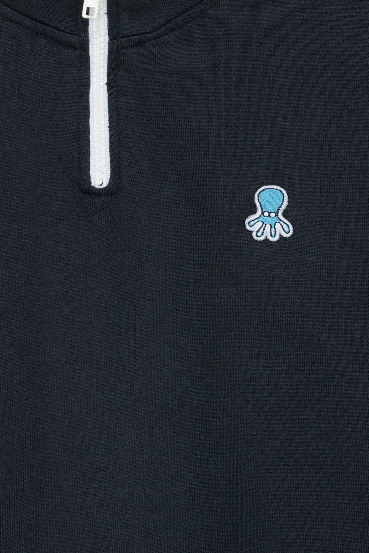 SWEATSHIRT PERKINS PARA MENINO COM LOGOTIPO DE POLVO BORDADO EM AZUL MARINHO CONTRASTANTE