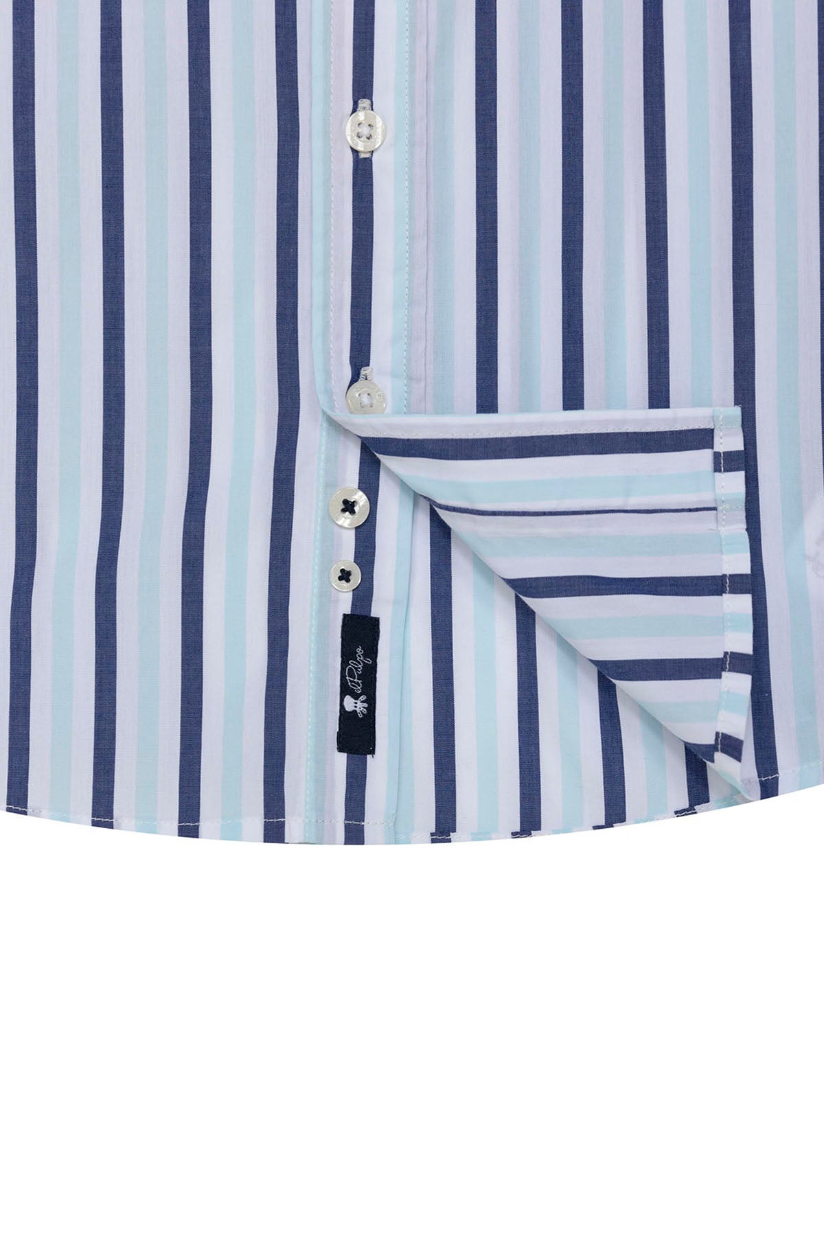 CAMISOLA DE POPELINA MENINA COM GOLA DE BOTÕES E RISCAS AZUL TURQUESA