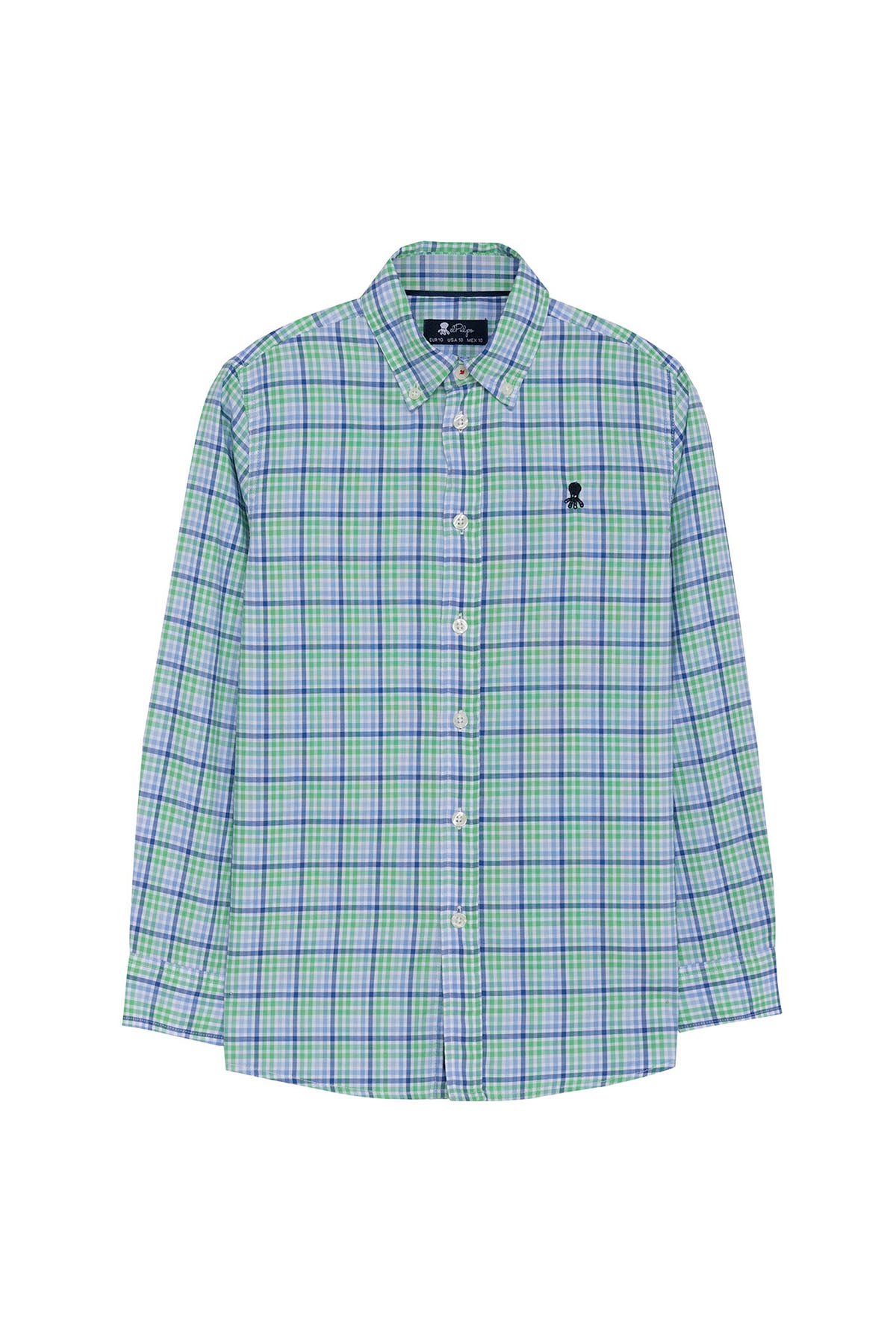 CAMISA NIÑO POPELIN CUELLO BOTON CUADRO AZUL MULTICOLOR
