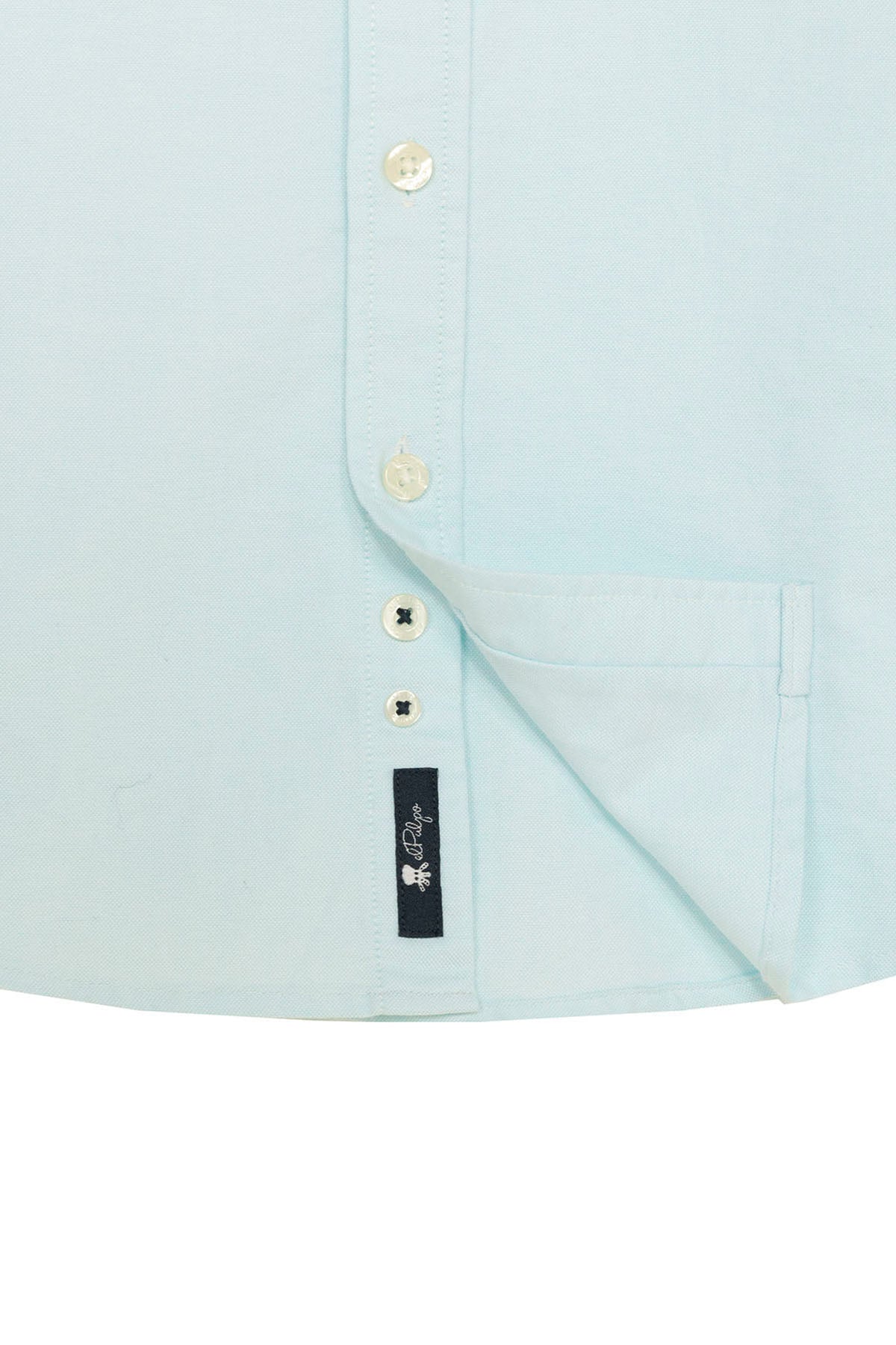 CAMISOLA OXFORD MENINA COM GOLA DE BOTÕES AZUL TURQUESA