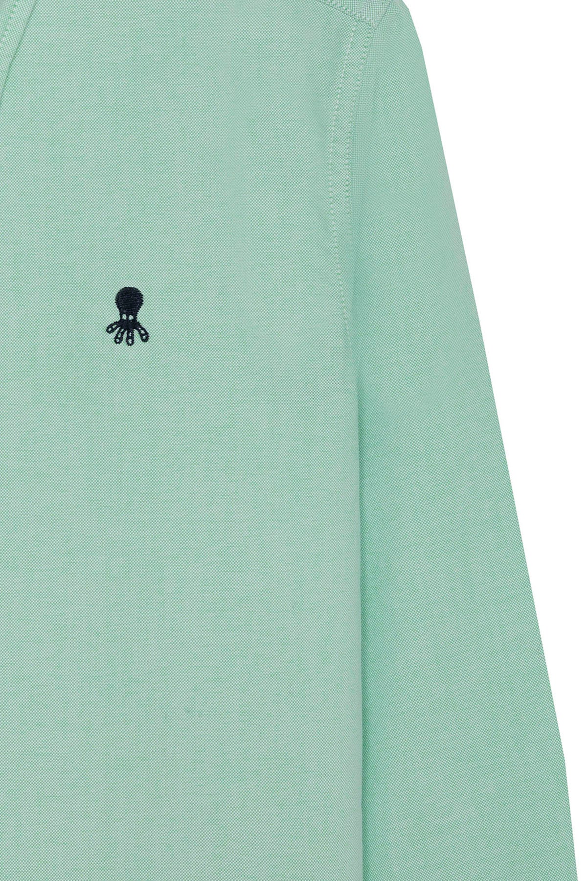 CAMISOLA OXFORD VERDE COM GOLA BOTADA PARA MENINO