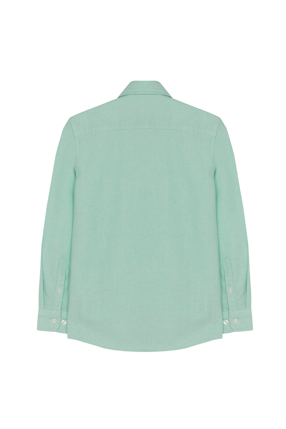 CAMISOLA OXFORD VERDE COM GOLA BOTADA PARA MENINO