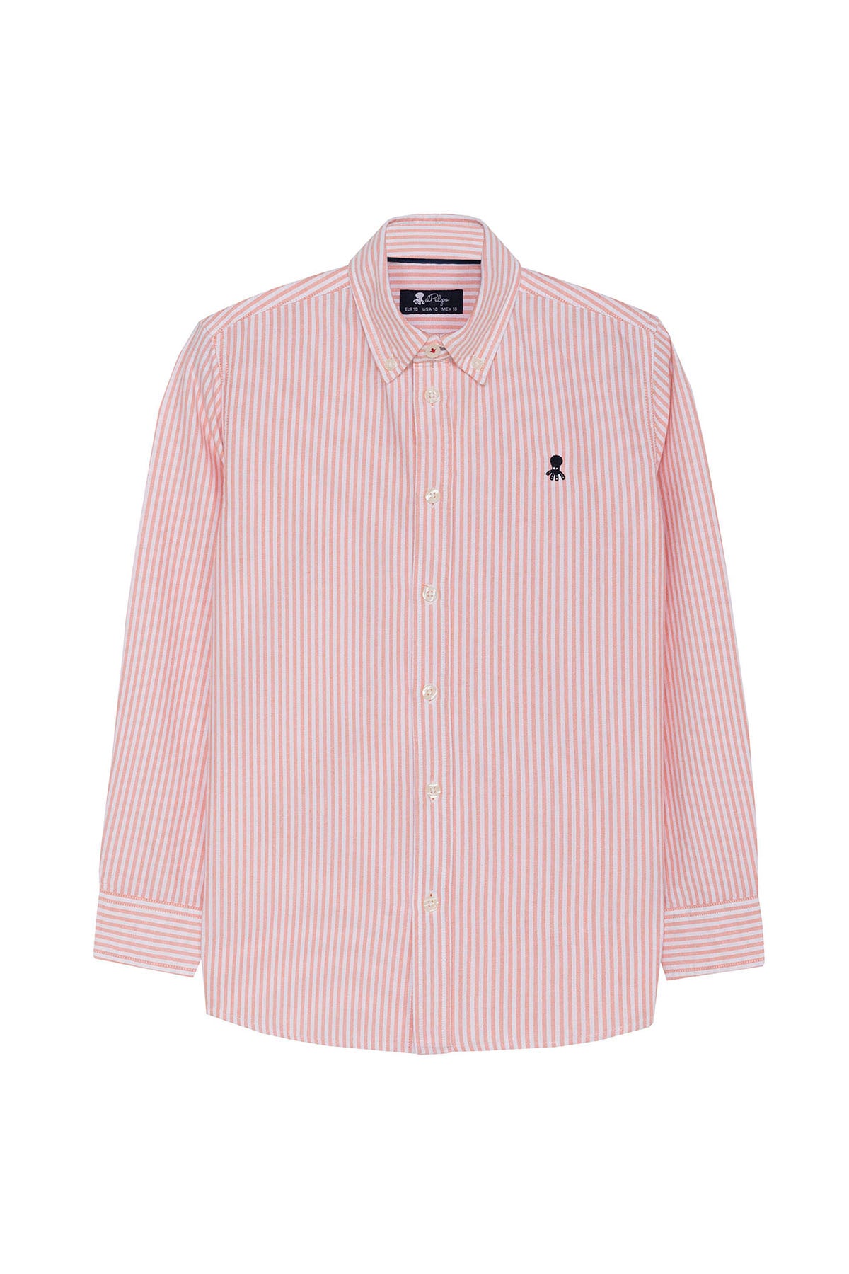 CAMISA NIÑO OXFORD CUELLO BOTÓN RAYAS NARANJA