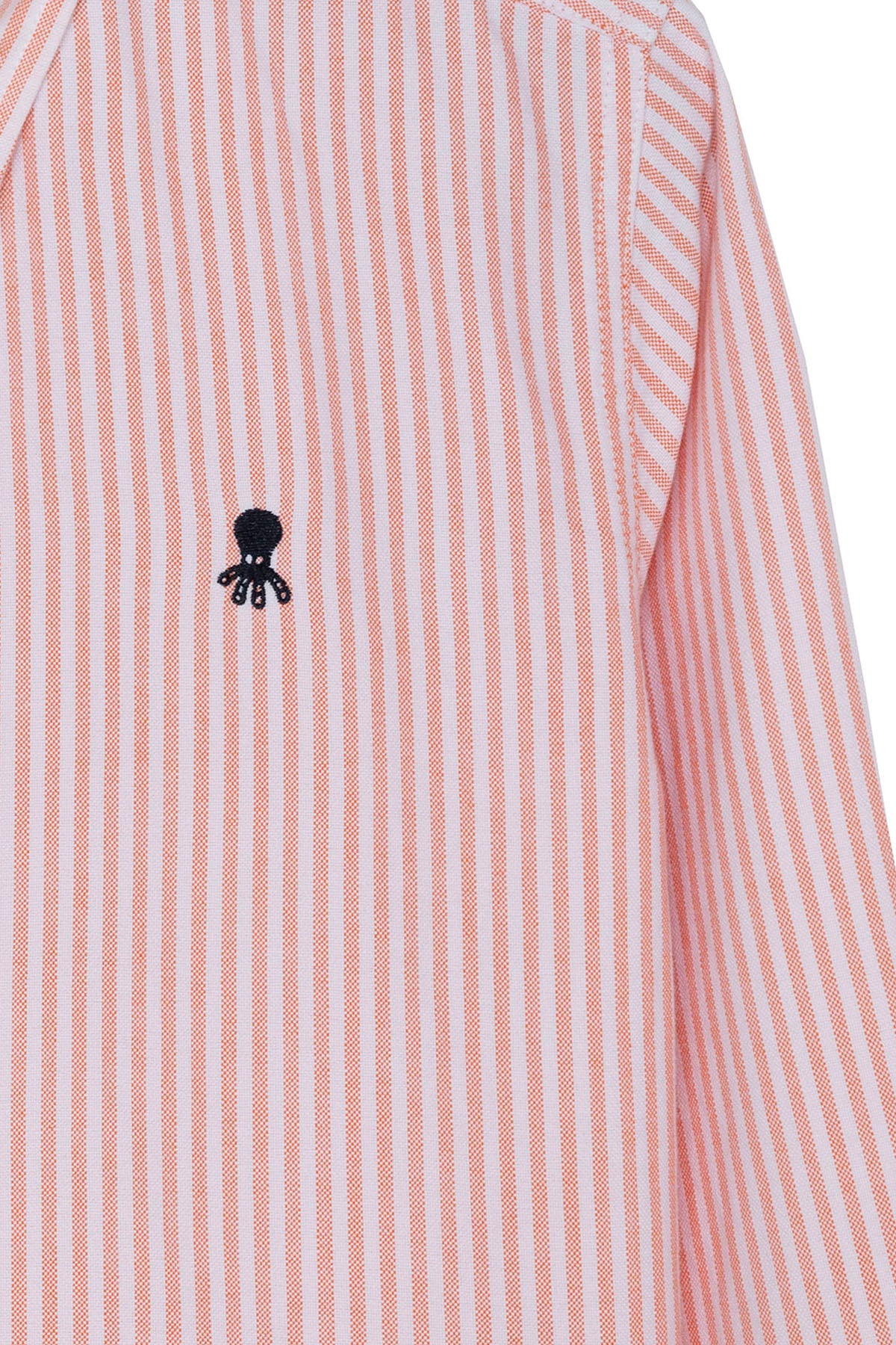 CAMISA NIÑO OXFORD CUELLO BOTÓN RAYAS NARANJA