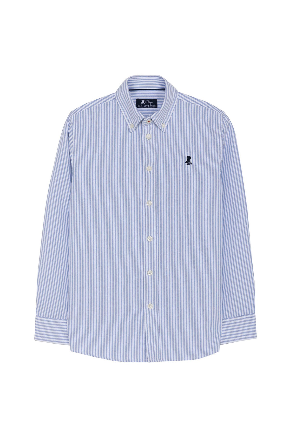 BOYS OXFORD SHIRT WITH BUTTON-UP COLLAR AND BLUE STRIPES