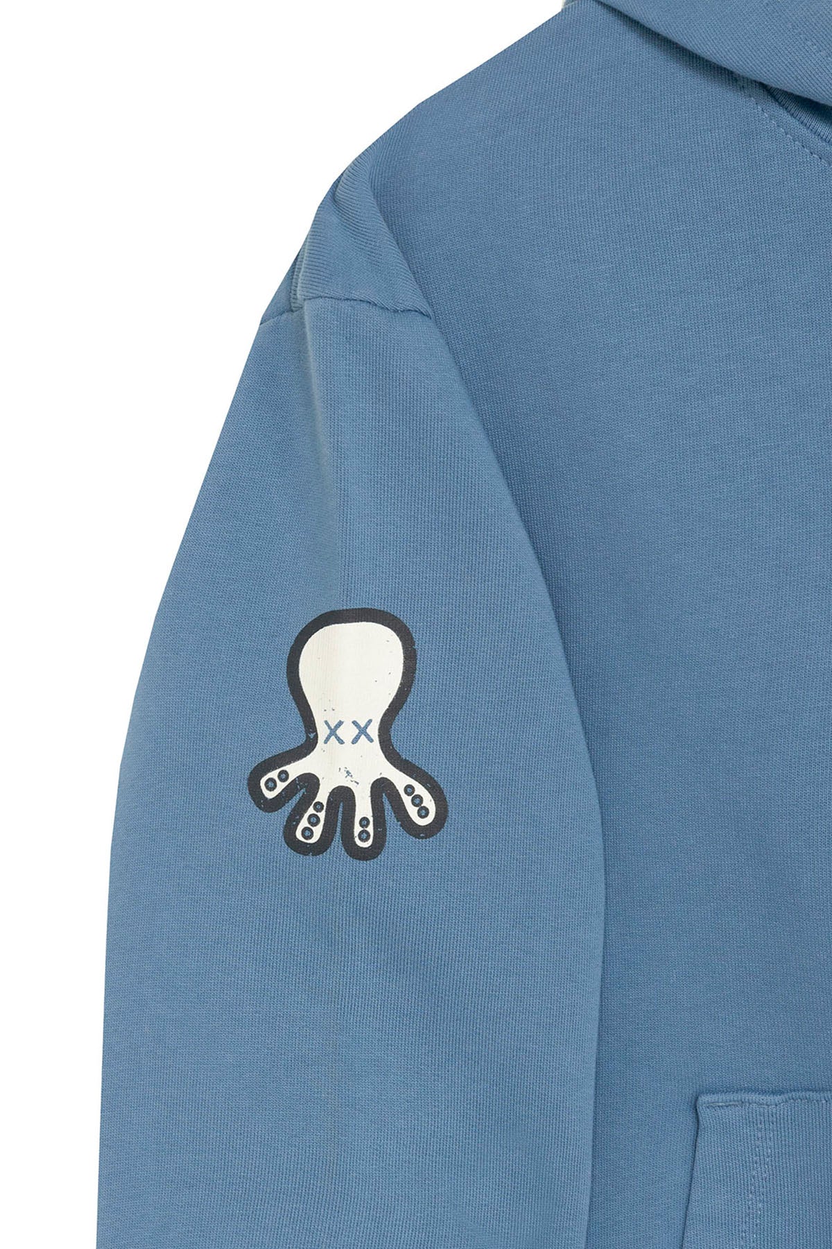 OVERSIZED KIDS SWEATSHIRT WITH HOOD, TRIPLE LOGO DRAWN INDIGO
