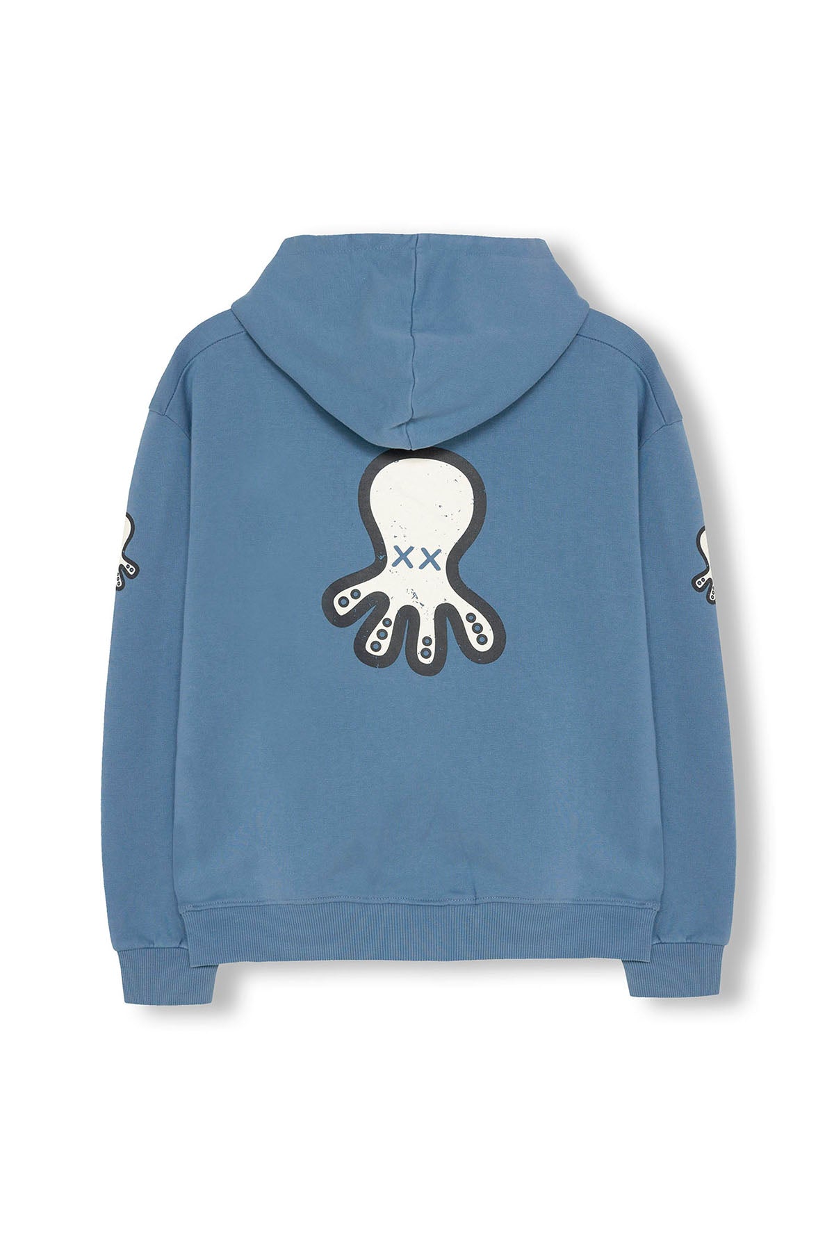 OVERSIZED KIDS SWEATSHIRT WITH HOOD, TRIPLE LOGO DRAWN INDIGO