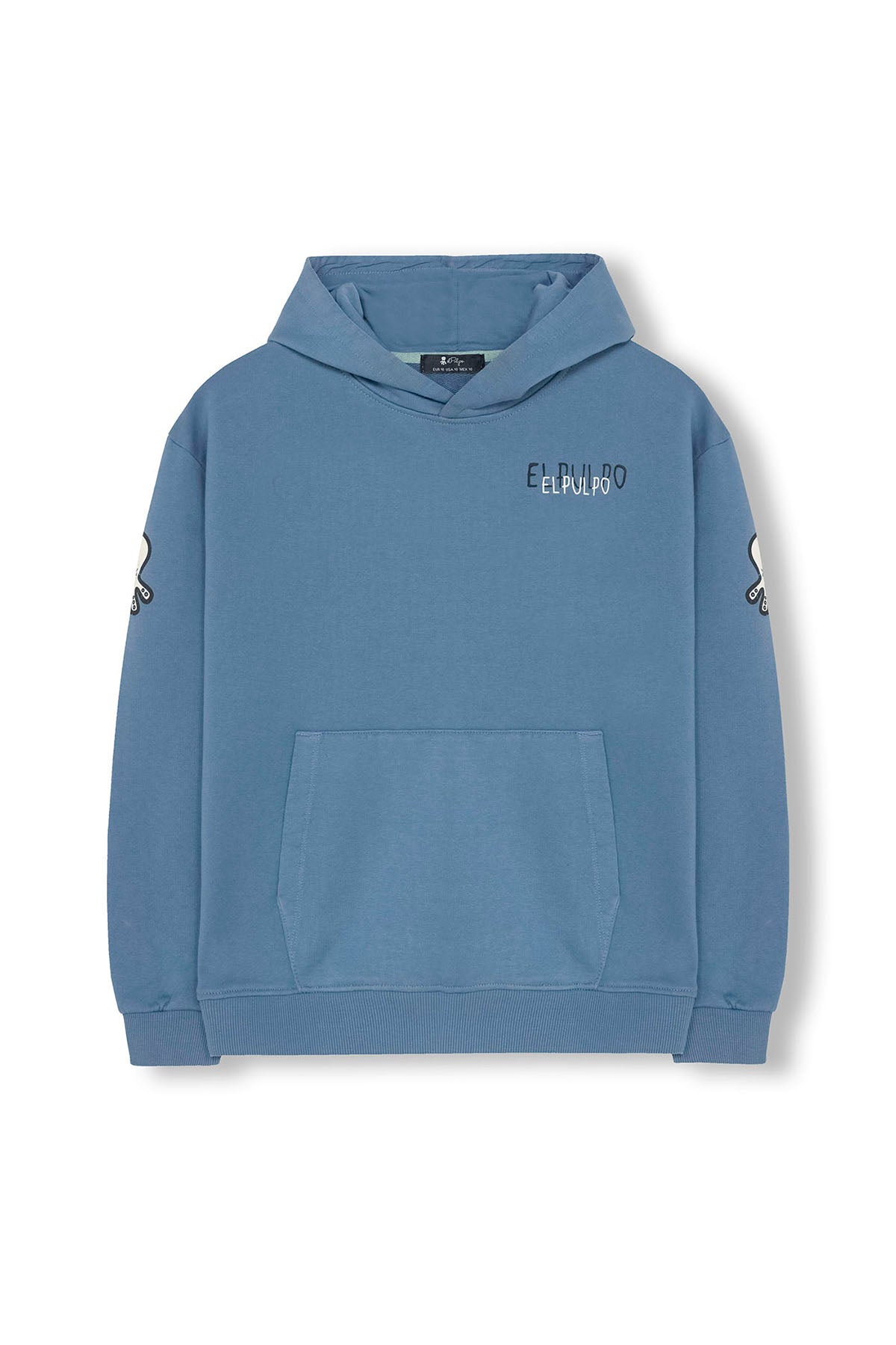 OVERSIZED KIDS SWEATSHIRT WITH HOOD, TRIPLE LOGO DRAWN INDIGO