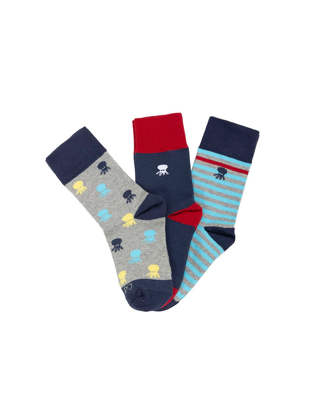 Meias para rapaz com riscas e logotipos mistos, pacote de 3, multicoloridas