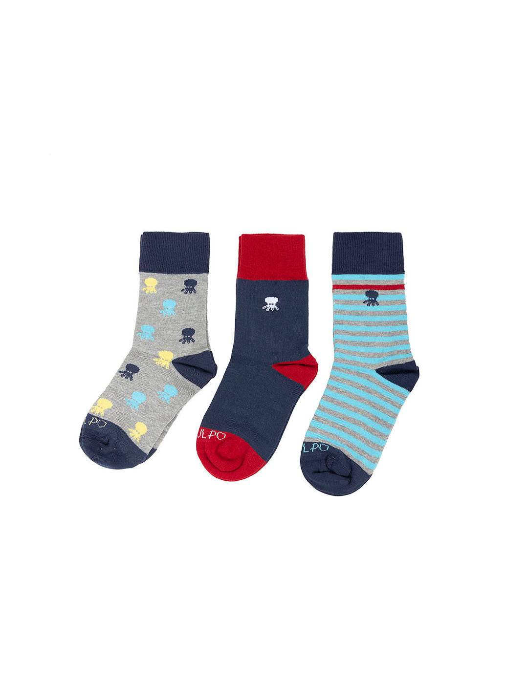 BOYS' SOCKS WITH COMBINED STRIPED LOGOS, PACK OF 3, MULTICOLOR