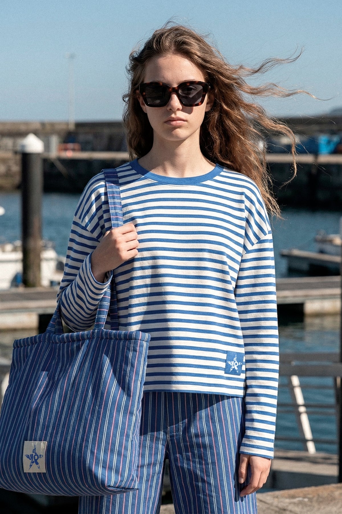 Camiseta teen manga larga rayas azul