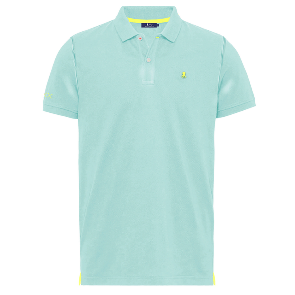 WASHED POLO WITH CONTRASTING EMBROIDERY IN TURQUOISE BLUE