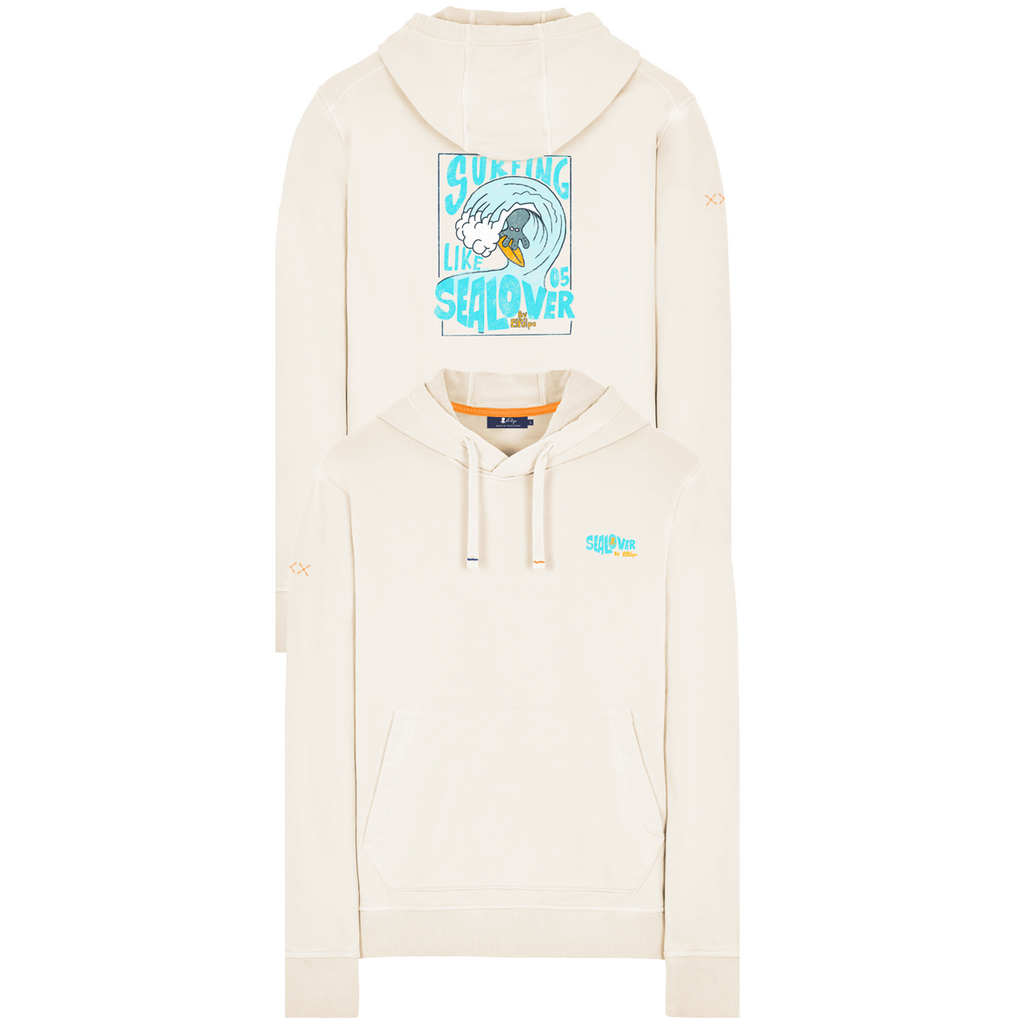 SUDADERA CAPUCHA ESTAMPADO ELPULPO SURFING WAVES BLANCO ROTO
