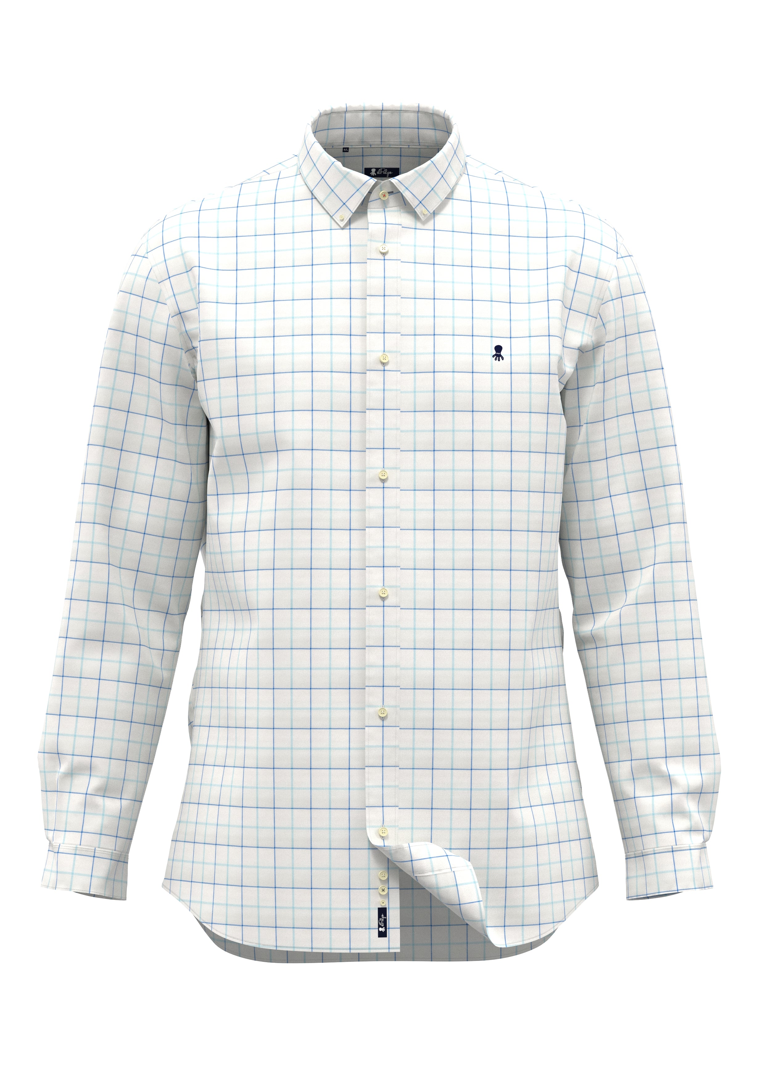 CAMISA CUELLO BOTÓN POPELIÍN CUADRO VENTANA AZUL