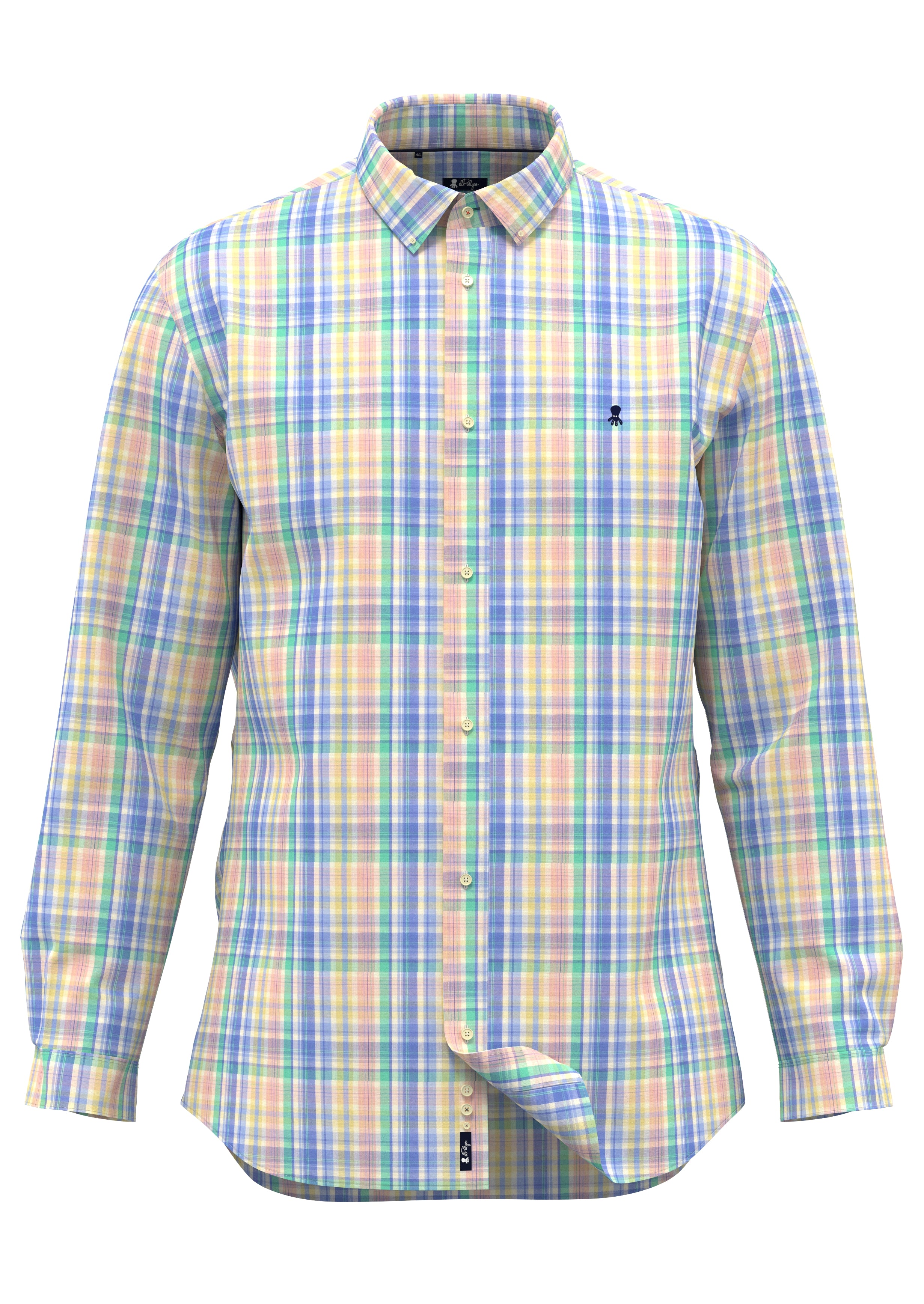 CAMISA CUELLO BOTÓN POPELÍN CUADROS AZUL MULTICOLOR