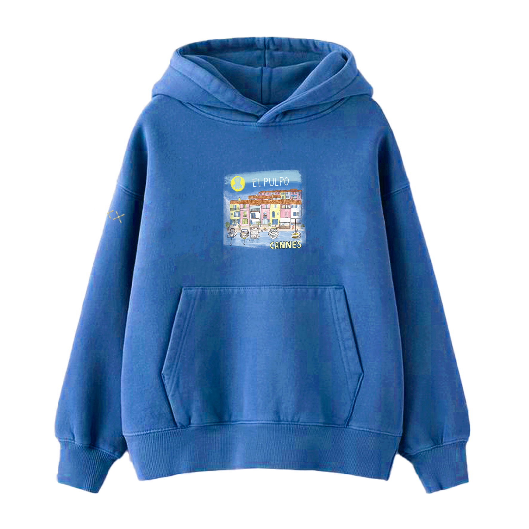 SUDADERA NIÑO CAPUCHA OVERSIZE ESTAMPADO CANNES AZUL ELÉCTRICO