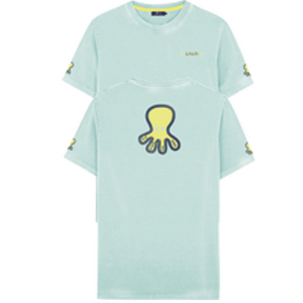 CAMISETA TRIPLE LOGO DIBUJADO AZUL TURQUESA