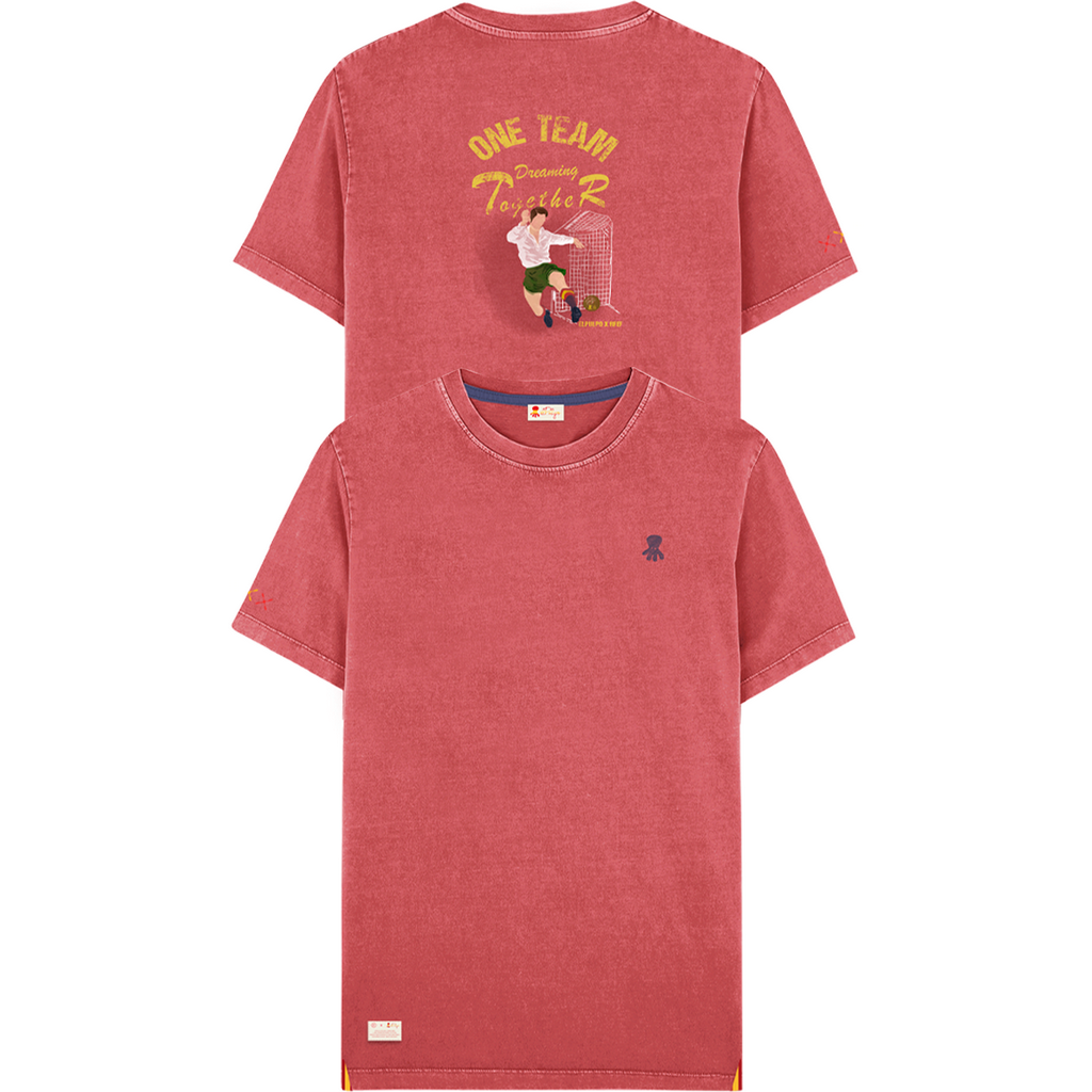 CAMISETA ESTAMPADO GRÁFICO DESGASTADO FÚTBOL ROJO DELAVÉ