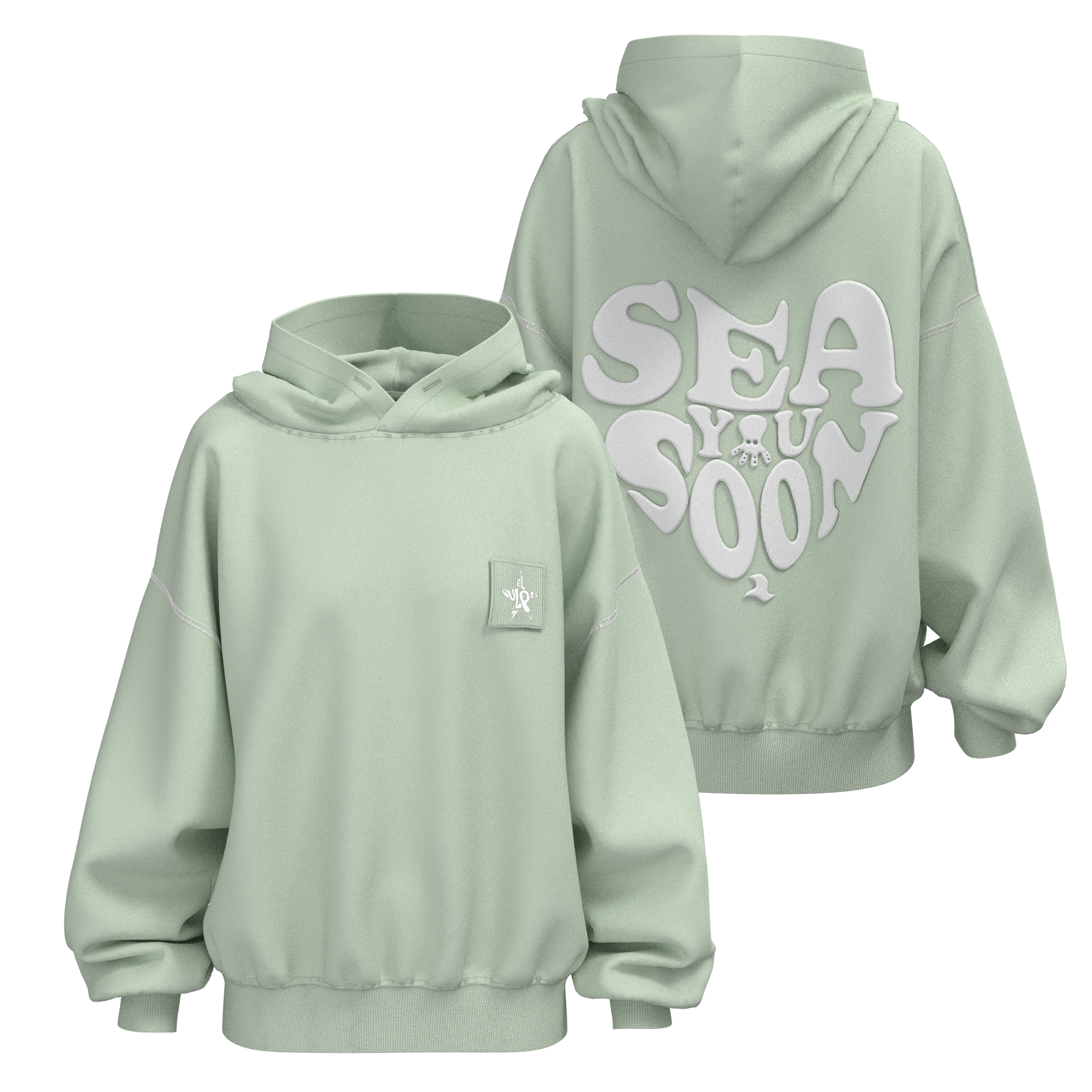 SUDADERA TEEN CON CAPUCHA LAVADA SEA YOU SOON VERDE AGUA