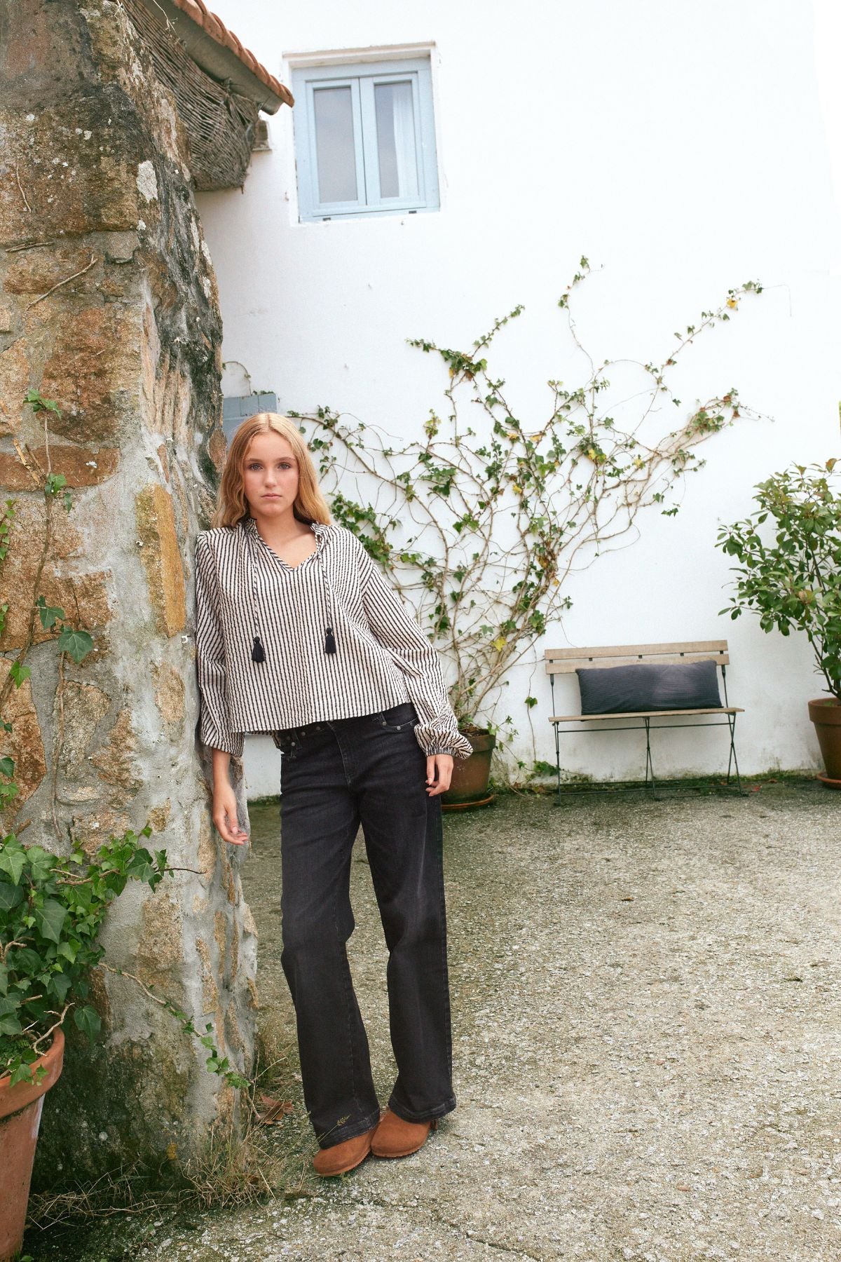 BLUSA TEEN DOBLE CORDÓN RAYAS NEGRO