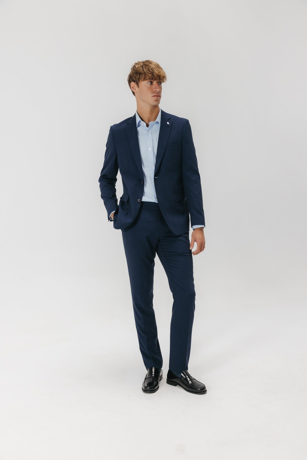 Traje microdibujo azul marino